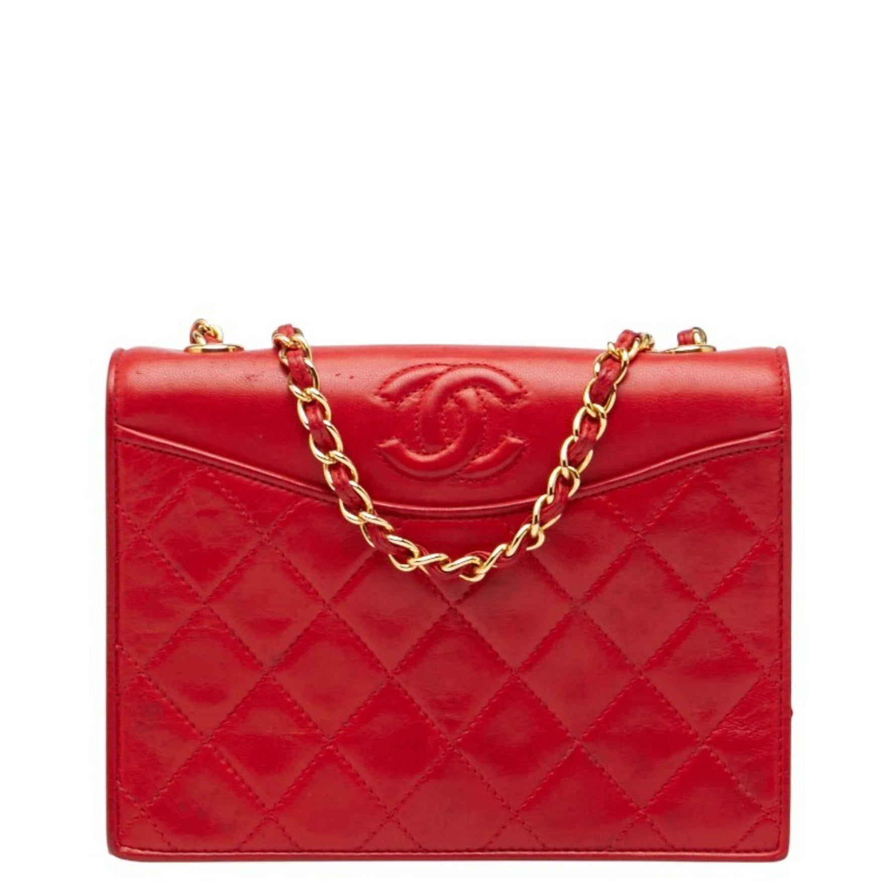 CHANEL Matelasse Coco Mark Chain Shoulder Bag in Red Lambskin