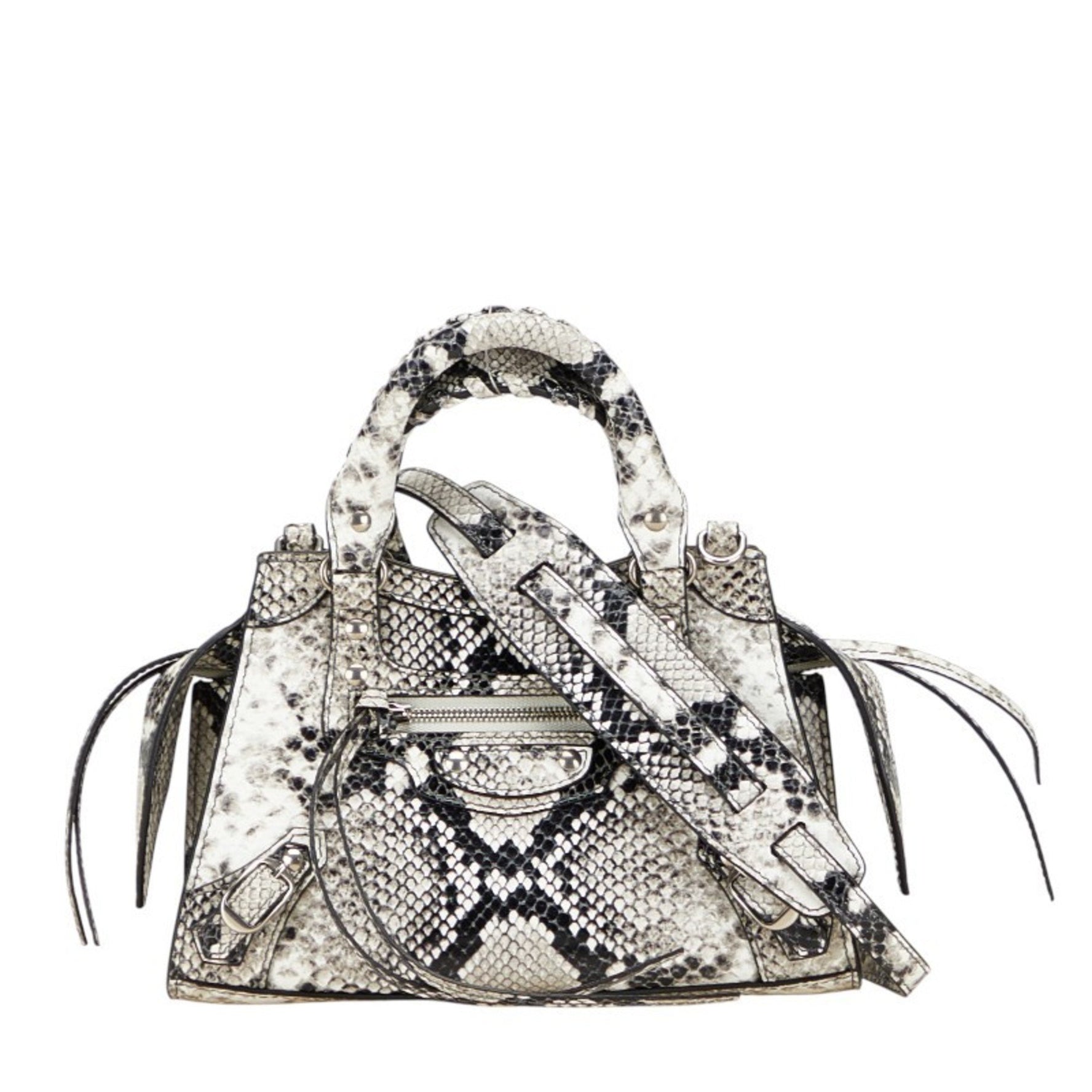 Balenciaga Neo Classic City Mini Handbag/Shoulder Bag in Python Embossed Leather Black and White.
