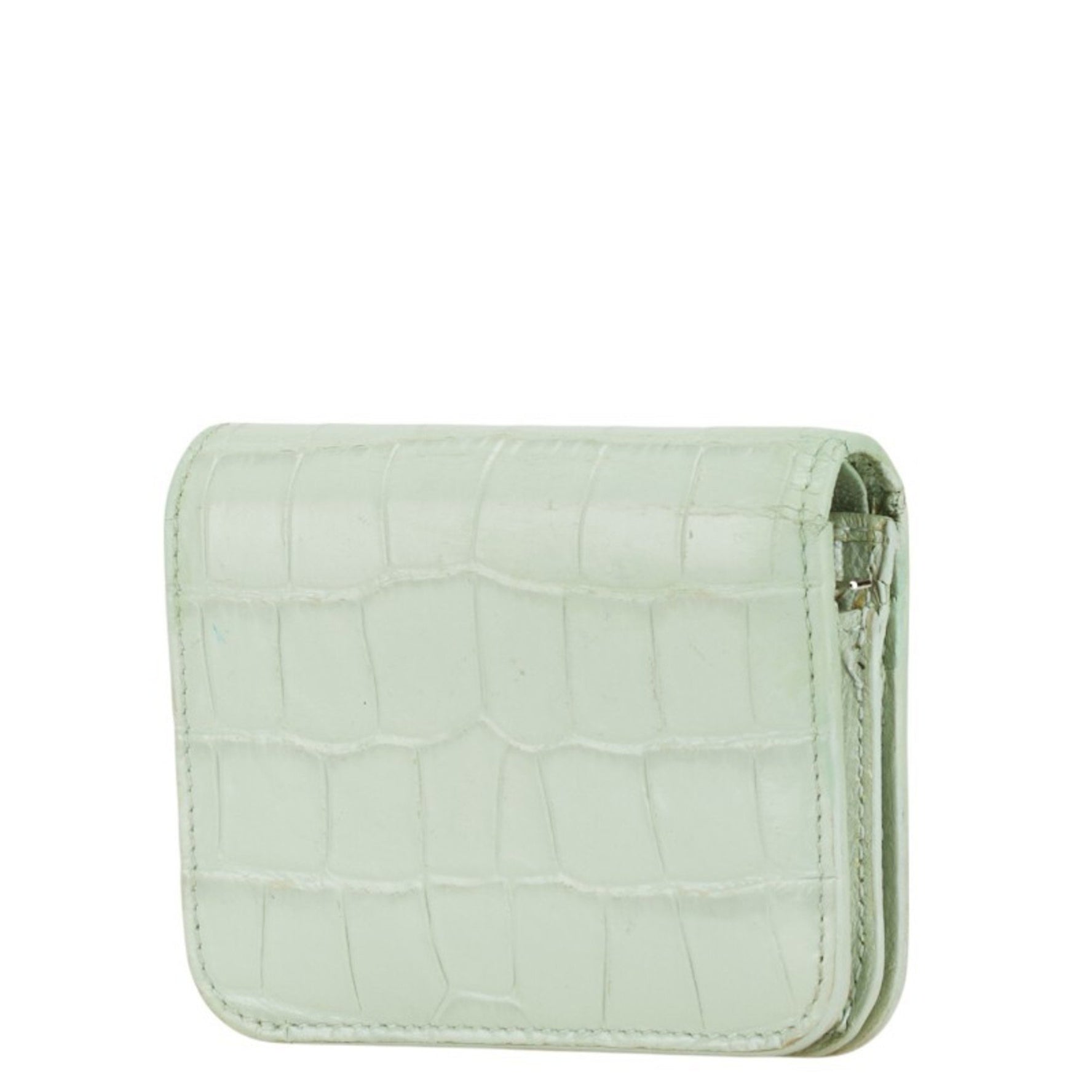 Balenciaga Crocodile Embossed Bi-fold Wallet Mint Green Leather Women's BALENCIAGA