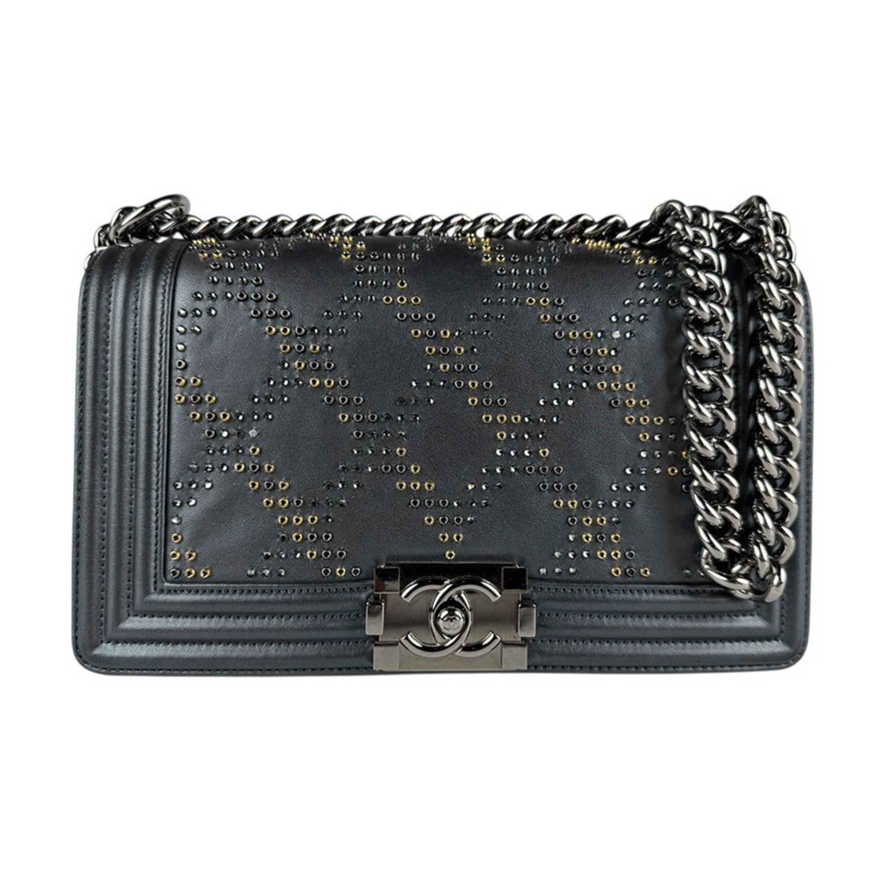 CHANEL Boy Shoulder Bag in Leather and Metallic Gray