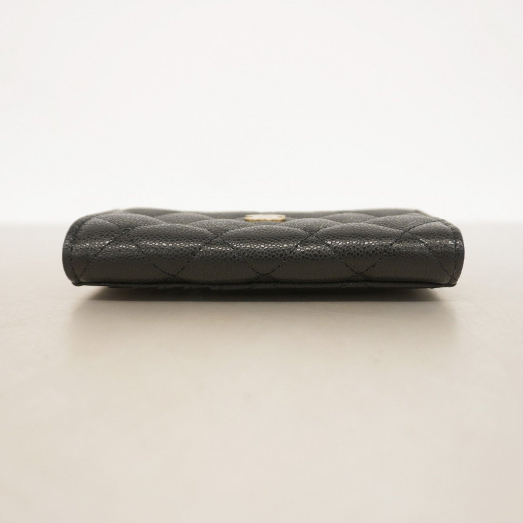 Chanel Wallet/Coin Case Matelasse Caviar Leather Black Champagne Women's