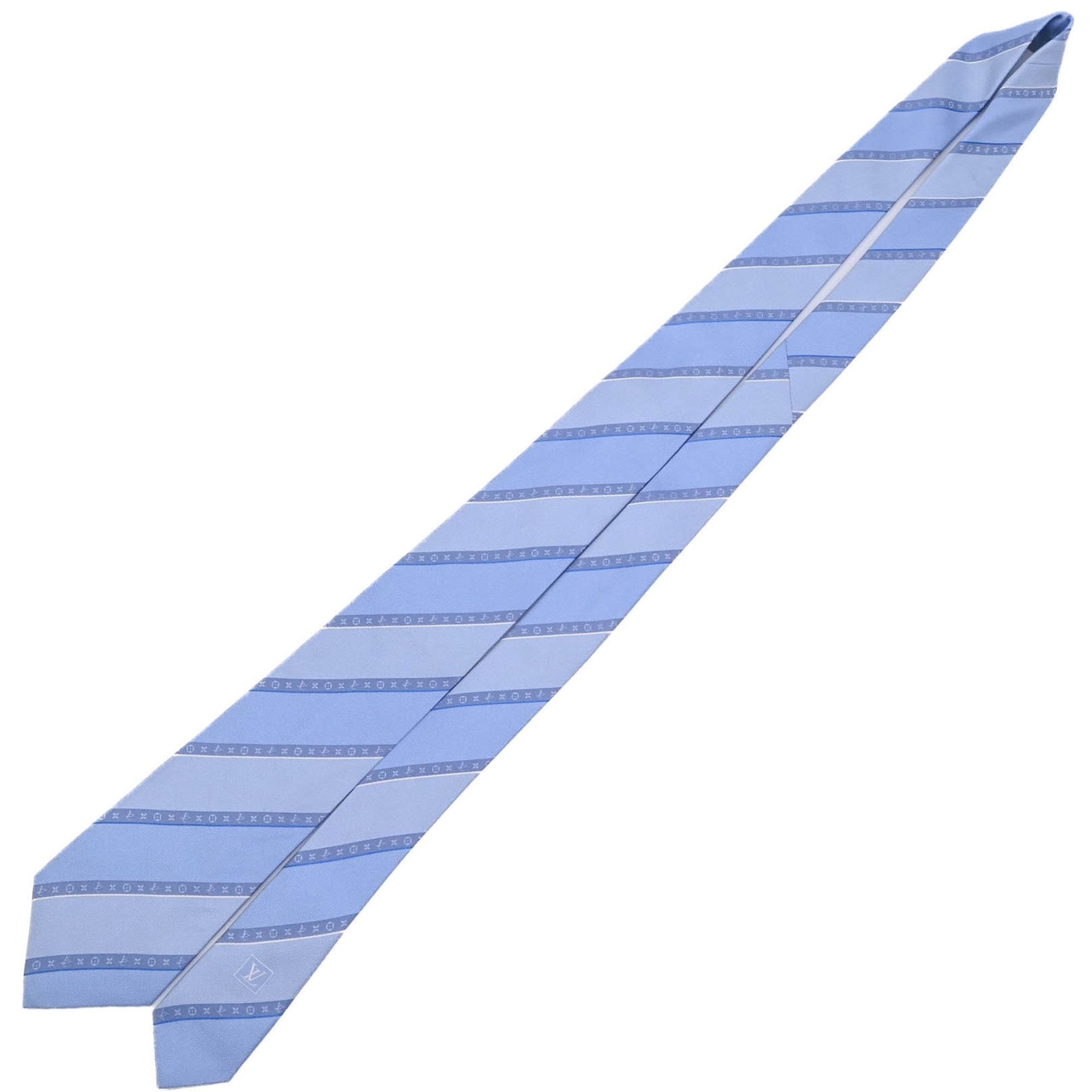 Louis Vuitton Gravatt Monogram Striped Tie, Light Blue, 100% Silk
