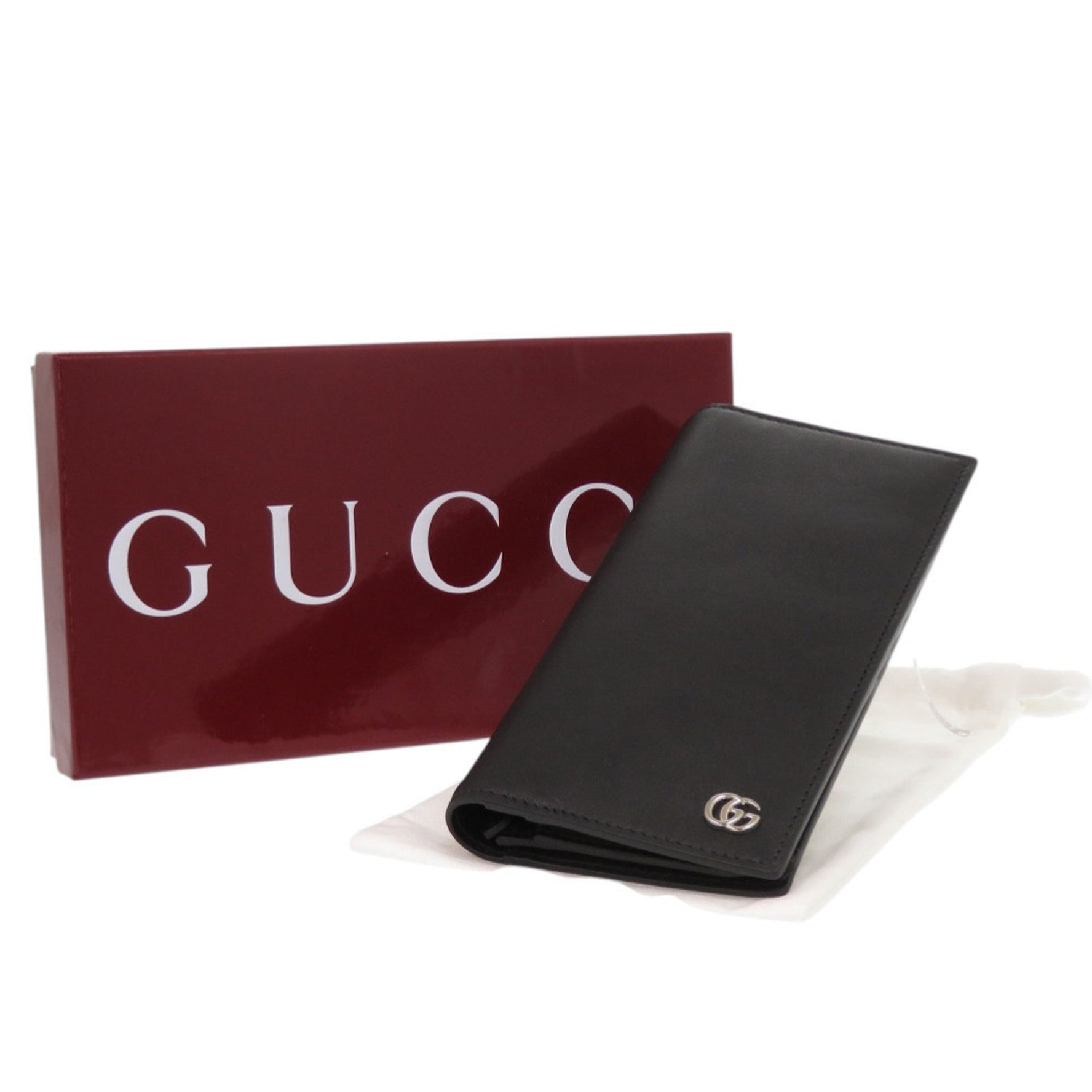 Like new Gucci Double G Long Wallet Grained Leather Black and Gray 1243