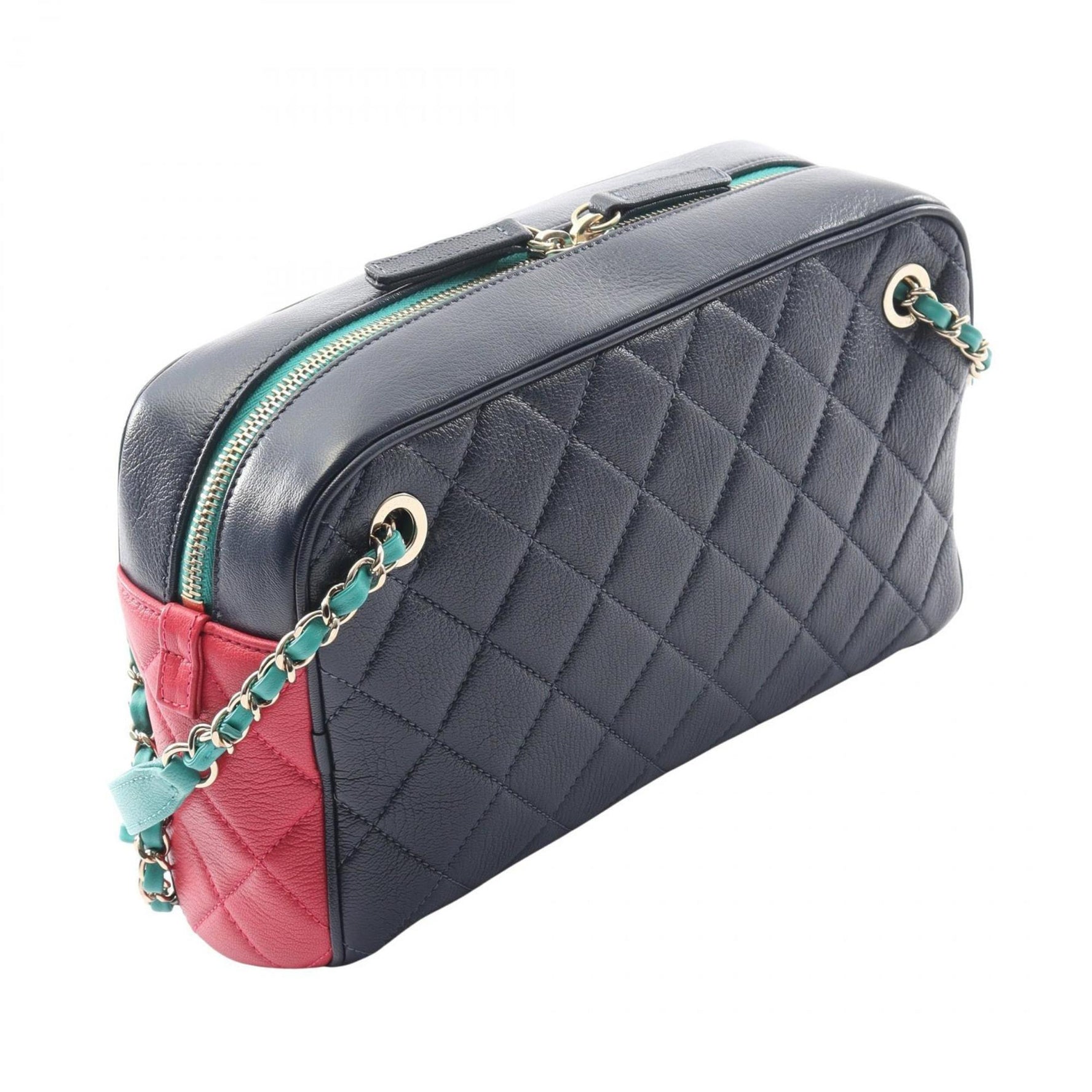 CHANEL Matelasse Shoulder Bag, Leather, Navy, Pink, Green