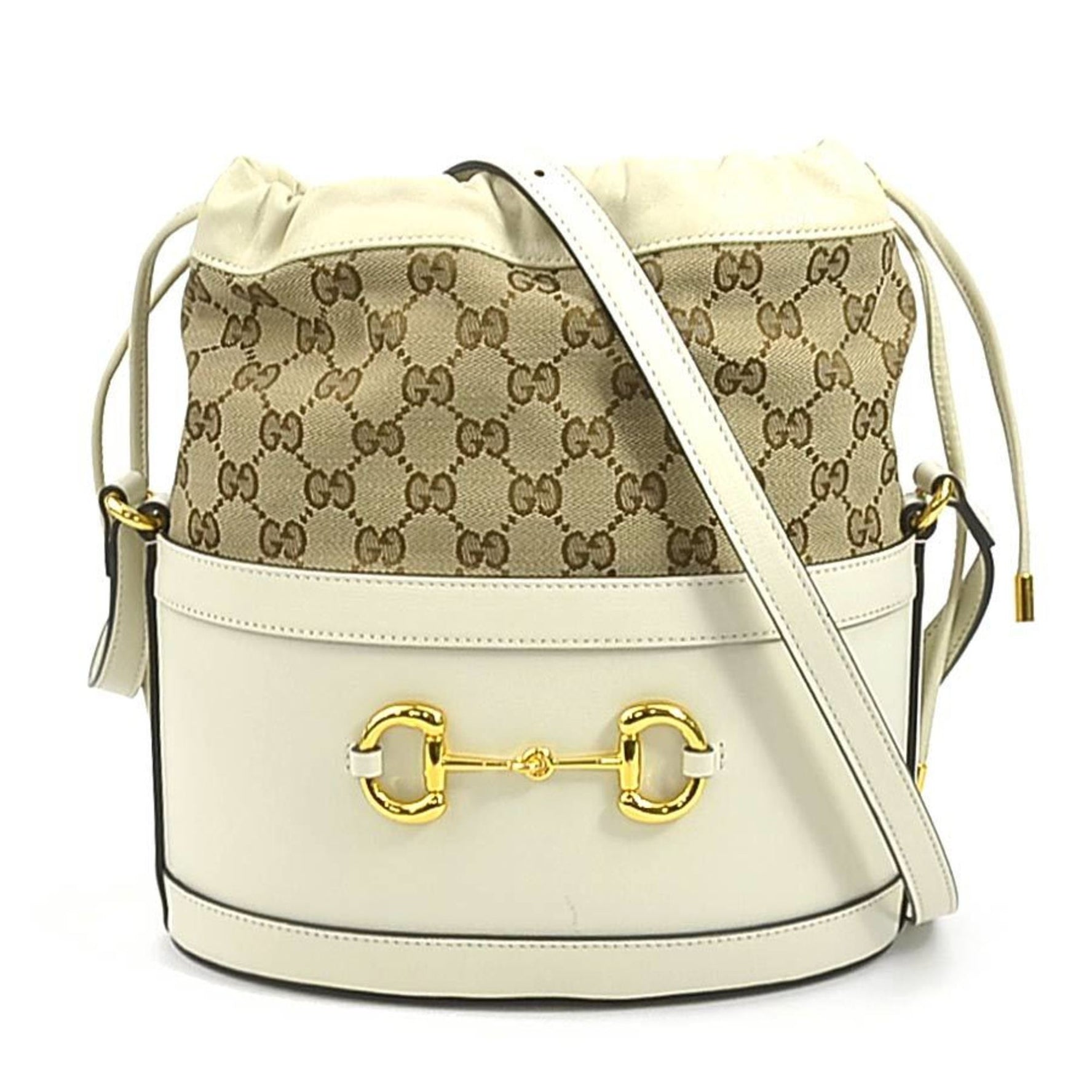 GUCCI Shoulder Bag Horsebit Leather GG Canvas Ivory Women's 99946g