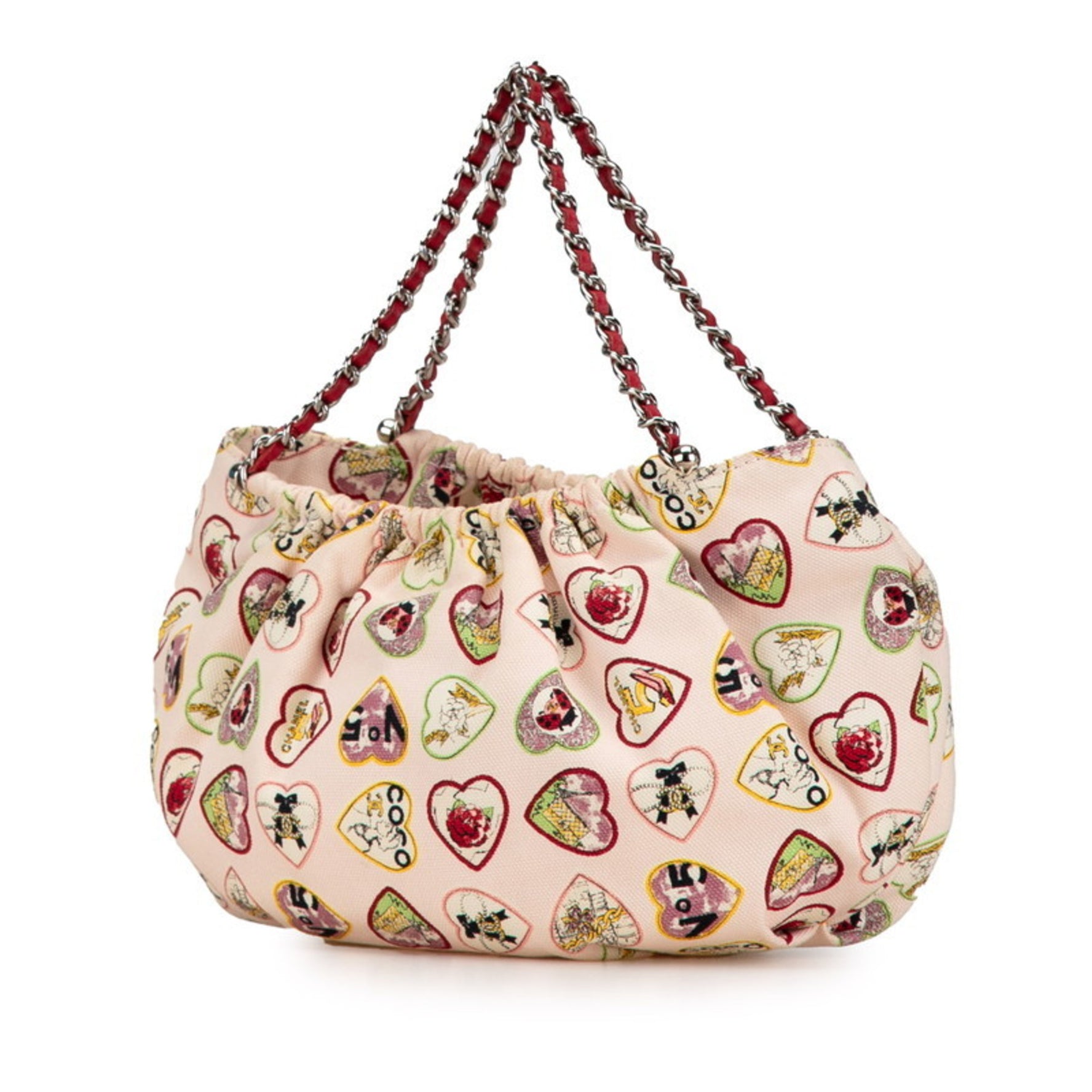 CHANEL Valentine's Day Coco Mark Chain Handbag Pink Red Multicolor Canvas