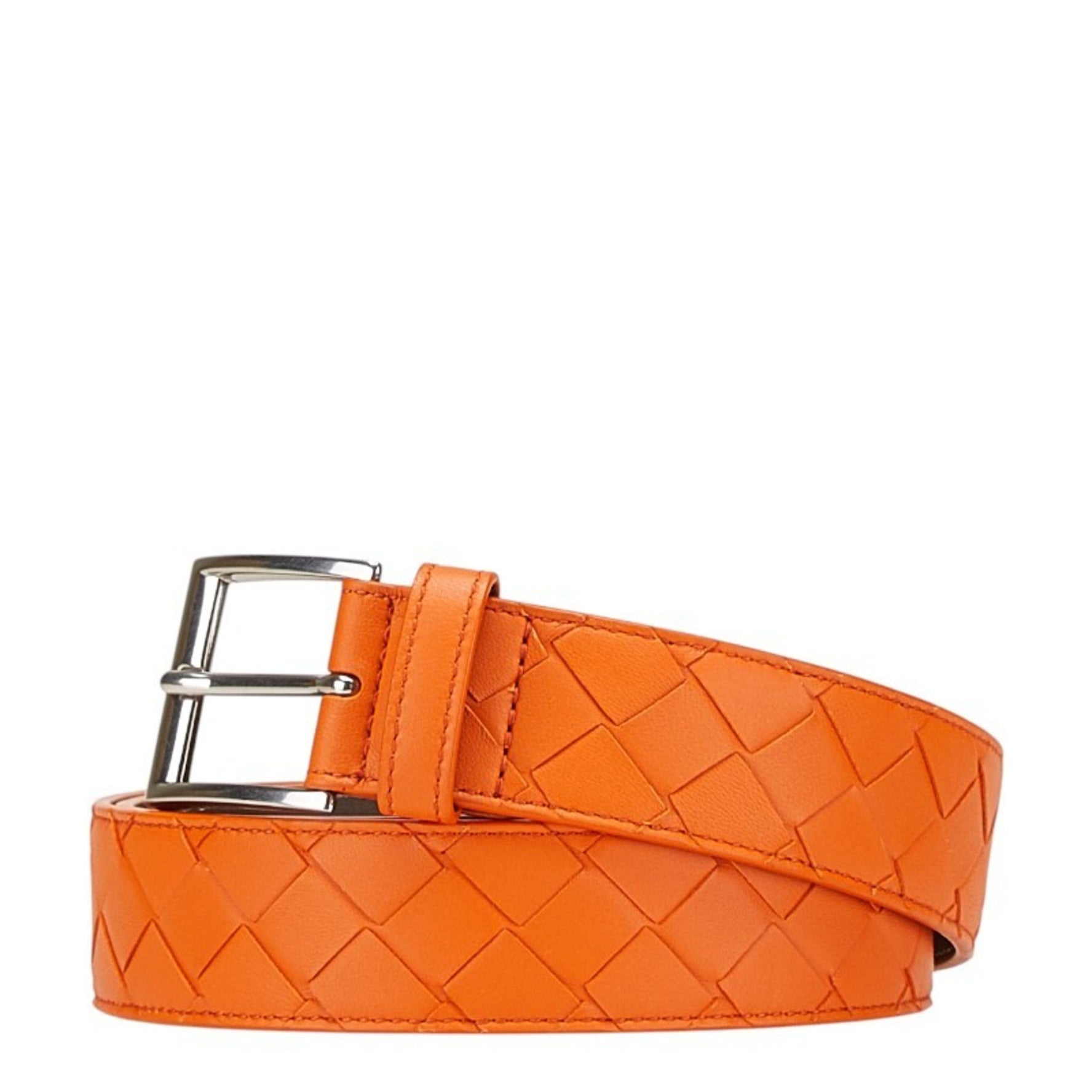 Bottega Veneta Intrecciato Belt Orange Silver Leather BOTTEGAVENETA