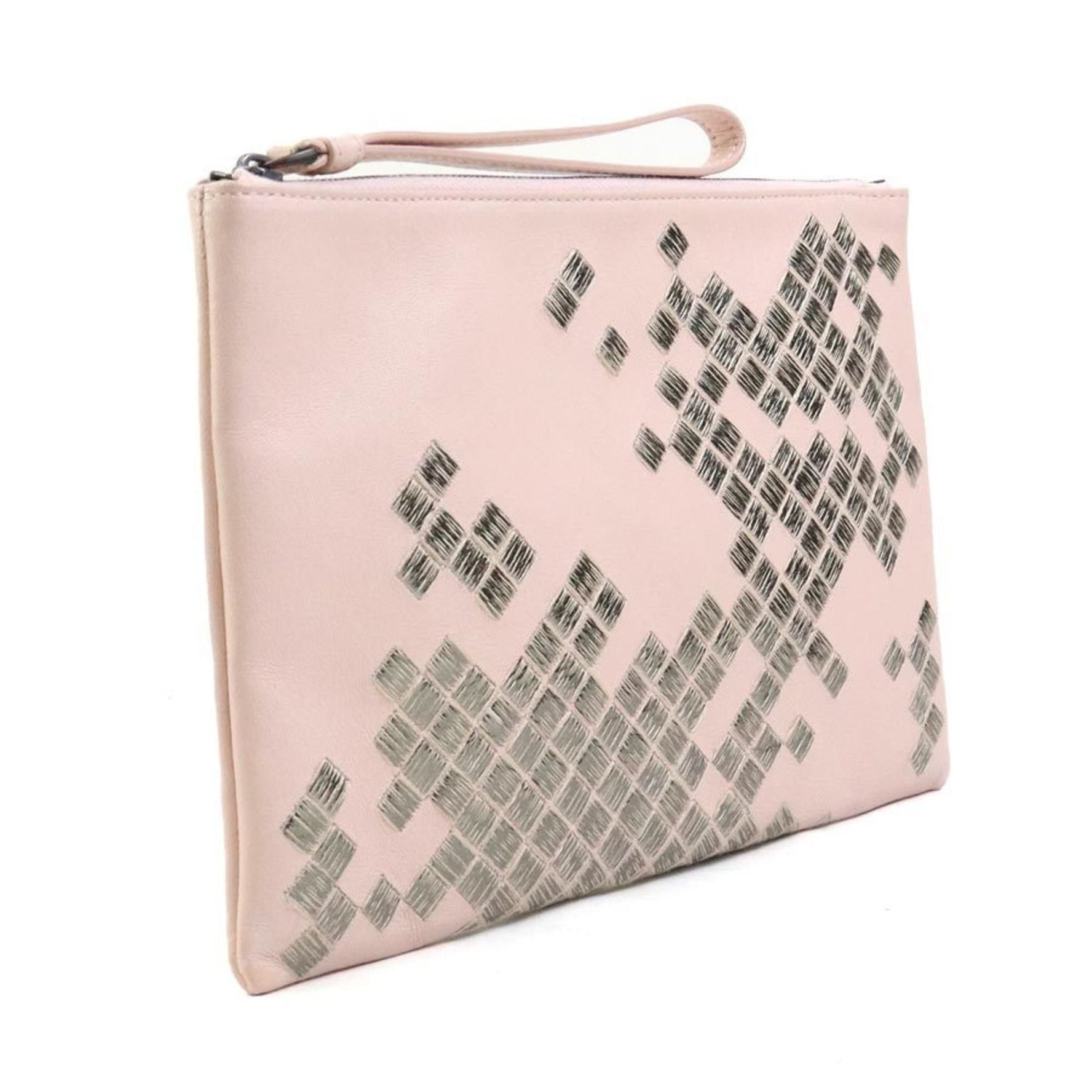 BOTTEGA VENETA Clutch bag Leather Pink x Silver Men's