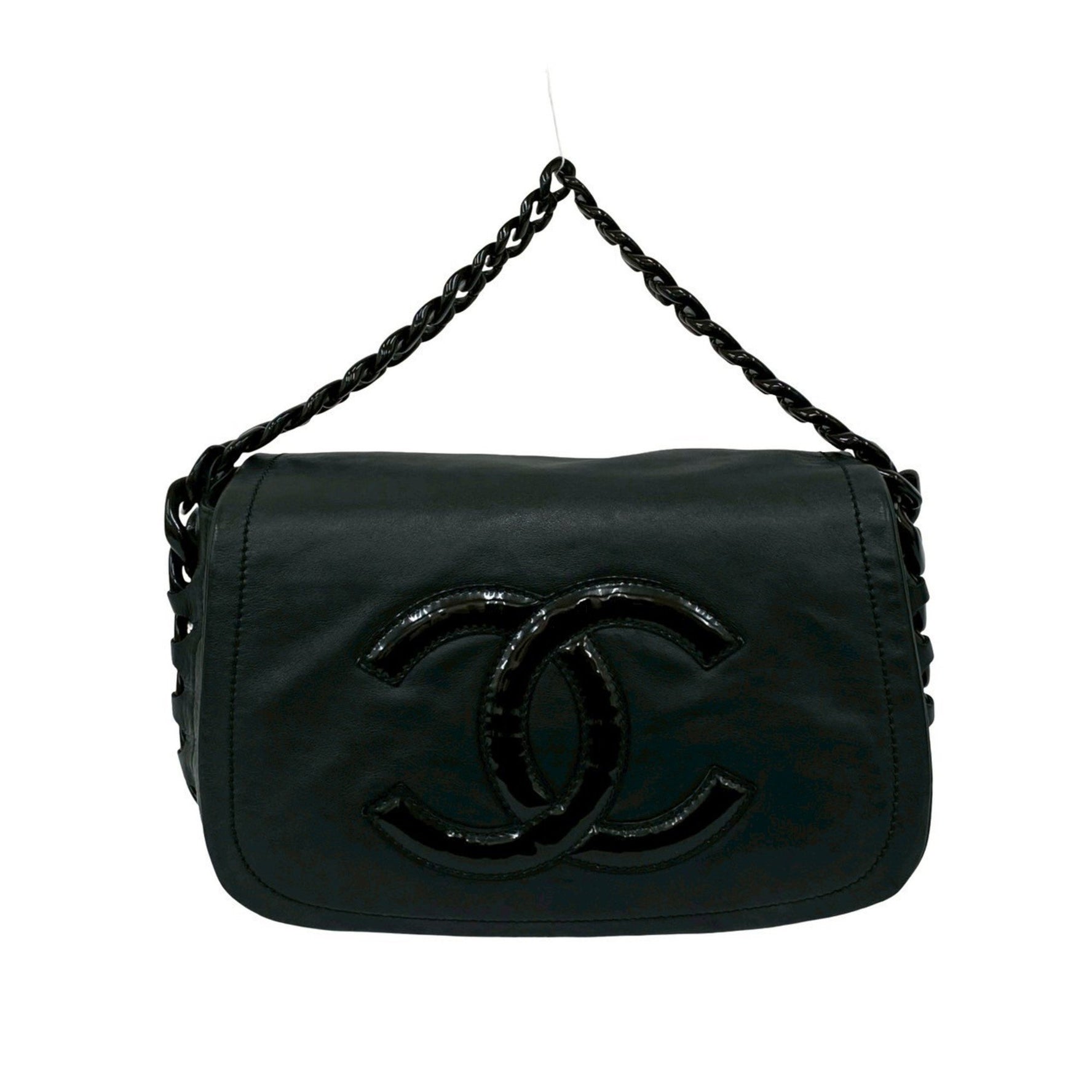CHANEL Coco Mark Leather Handbag with Plastic Handles, Size 47-10
