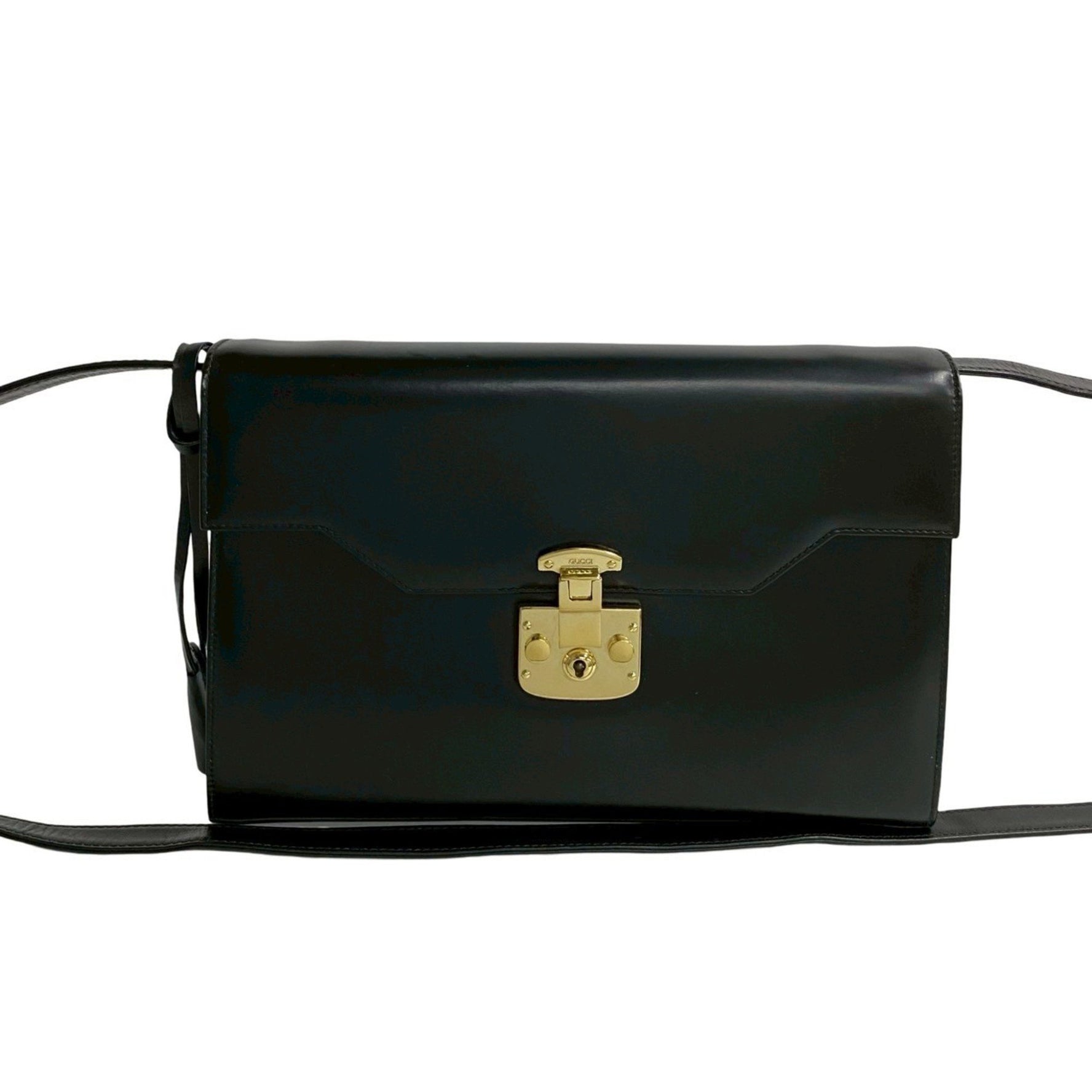 GUCCI Ladylock Calf Leather Shoulder Bag/Pochette/Sacoche Black 09251