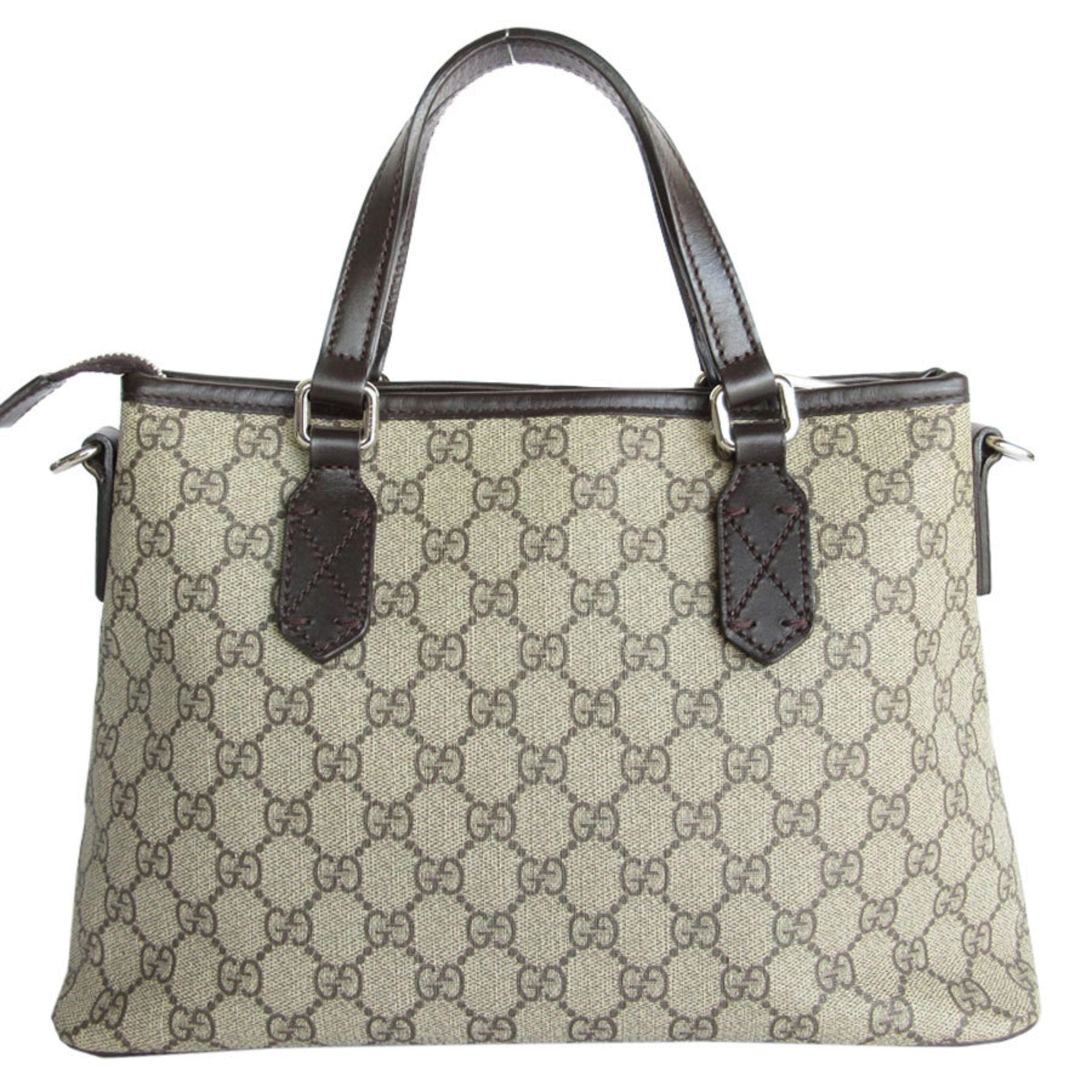 GUCCI Handbag Shoulder Bag GG Supreme Leather Beige Brown Silver
