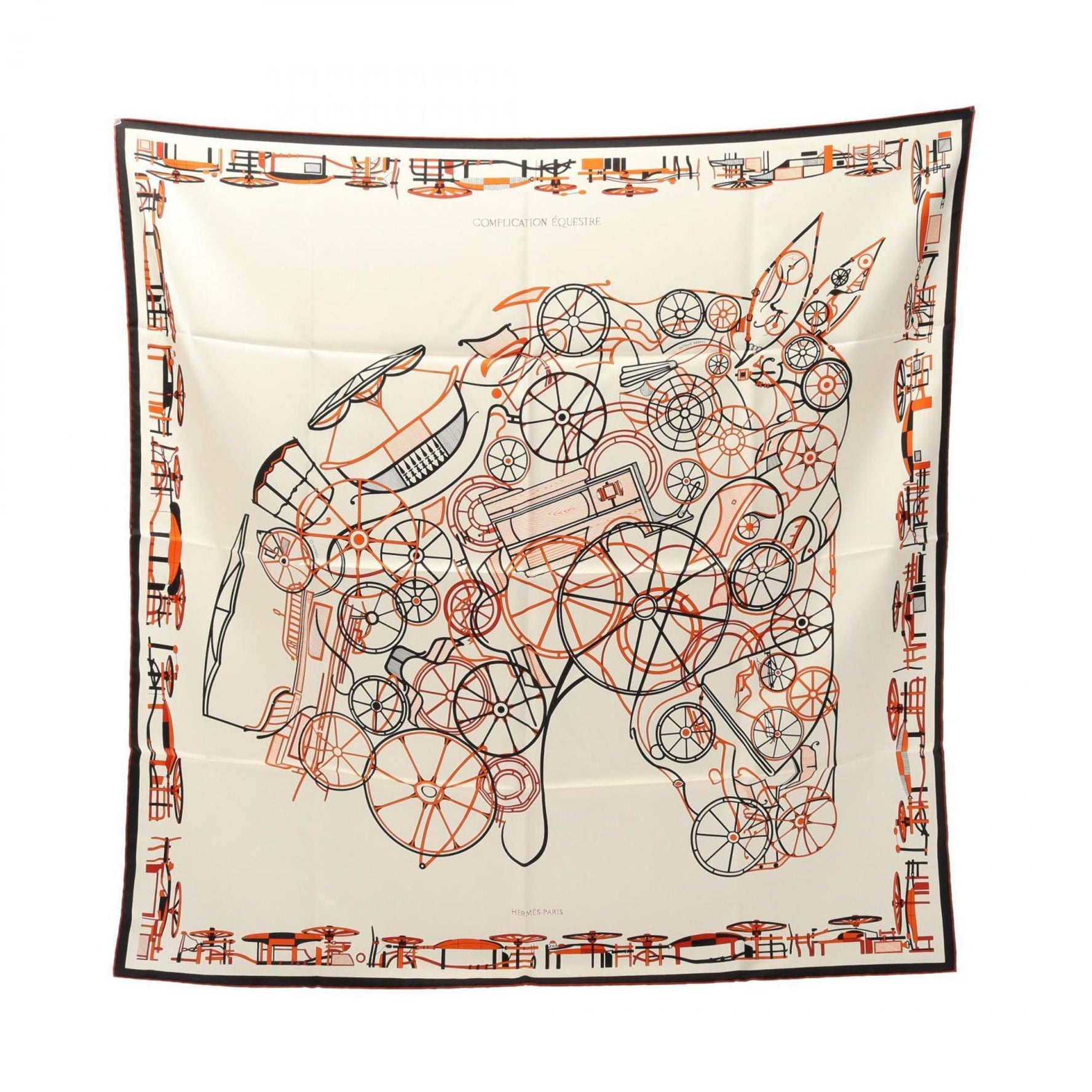 Hermes Hermès Carré 90 COMPLICATION EQUESTRE Silk Scarf Ivory Multicolor