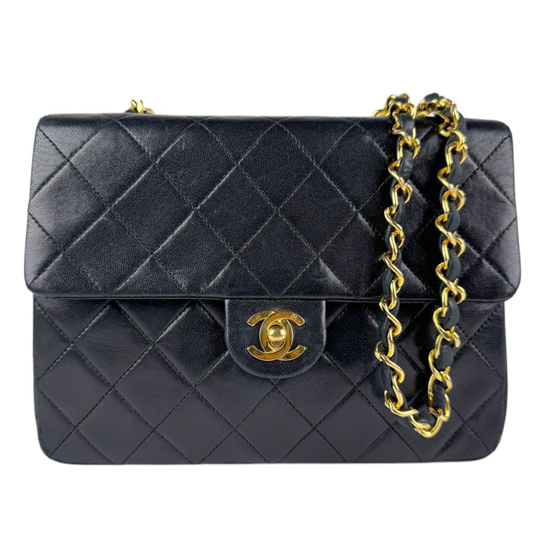CHANEL Shoulder Bag Matelasse Leather Metal Black Gold