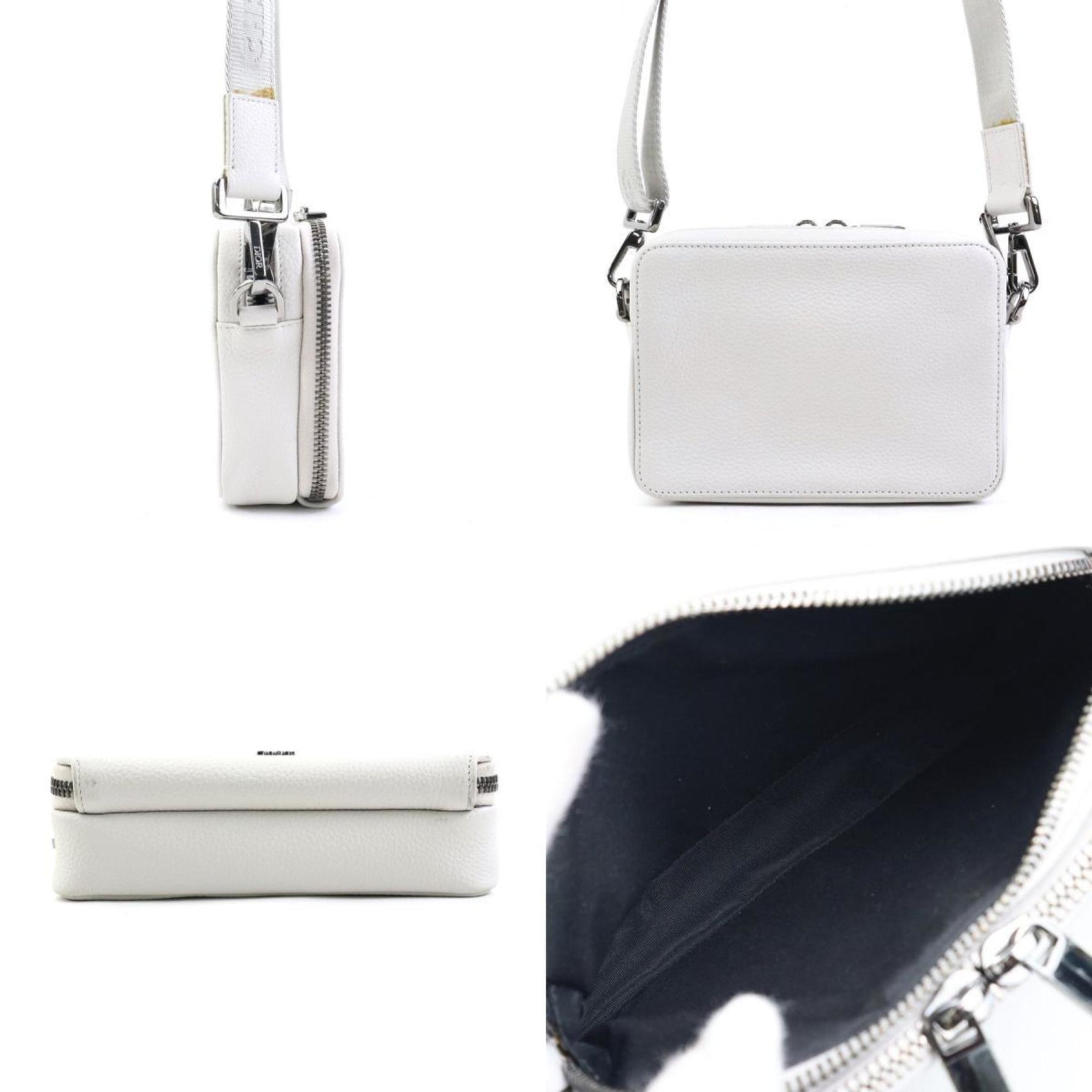 Christian Dior Shoulder Bag Leather White Grey