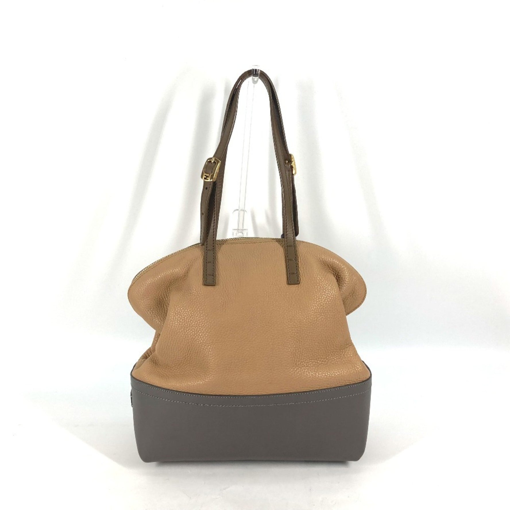 FENDI Bicolor Selleria Shoulder Bag in Beige Leather
