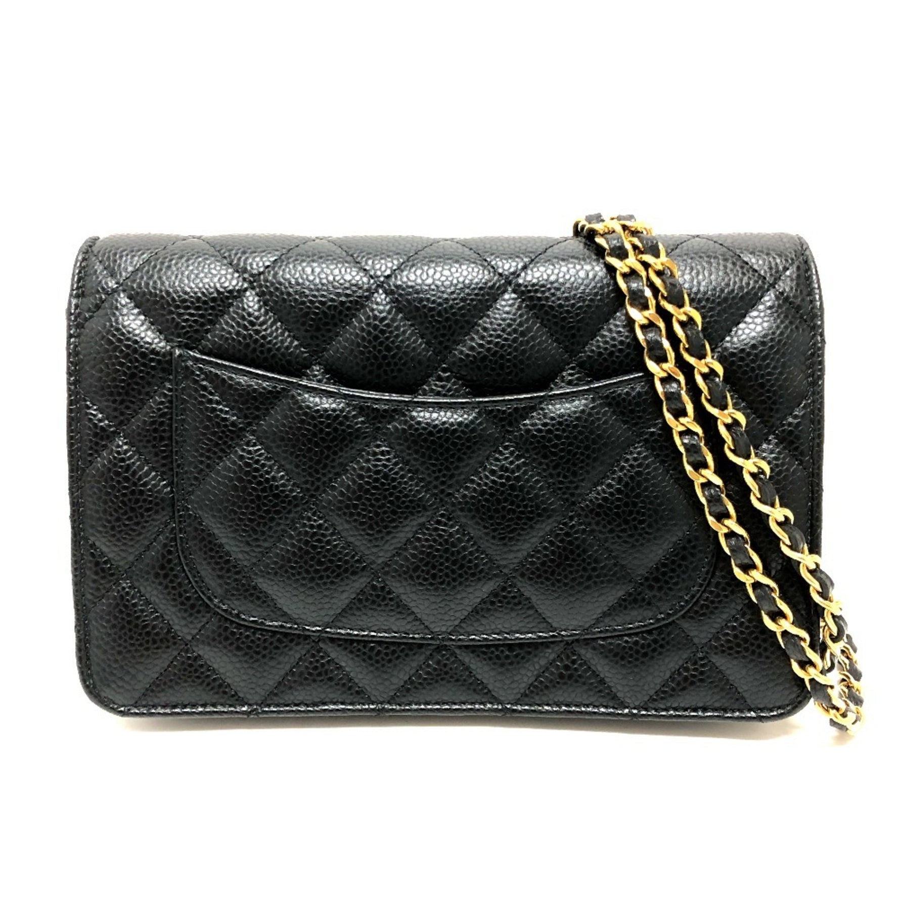 CHANEL Coco Mark Classic Long Wallet Matelasse Chain Shoulder Bag Crossbody Caviar Skin