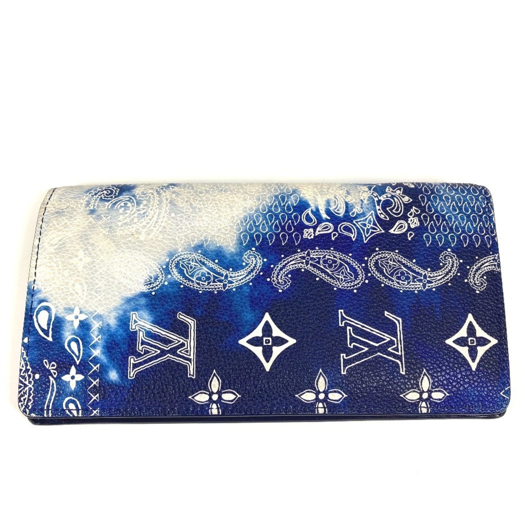 LOUIS VUITTON Monogram Bandana Portefeuille Brazza Bifold Long Wallet, Leather, Unisex, Blue