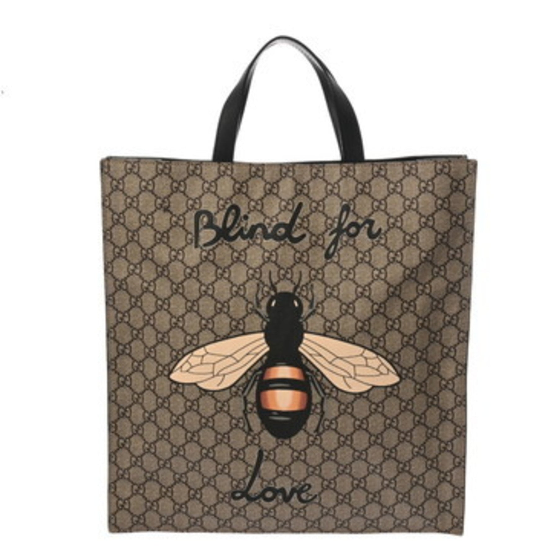 GUCCI GG Supreme Tote Bag, Bee Canvas and Leather Bag