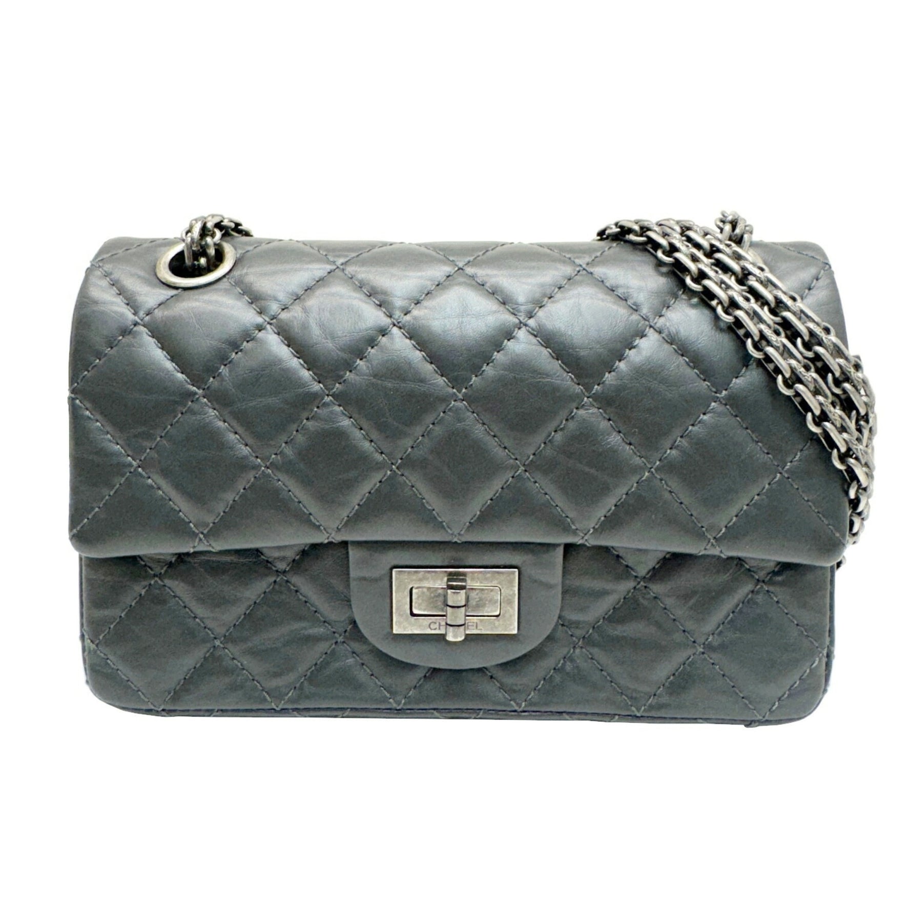 CHANEL Matelasse Chain Shoulder 2.55 20 Bag Flap Gray Dark Calfskin Series