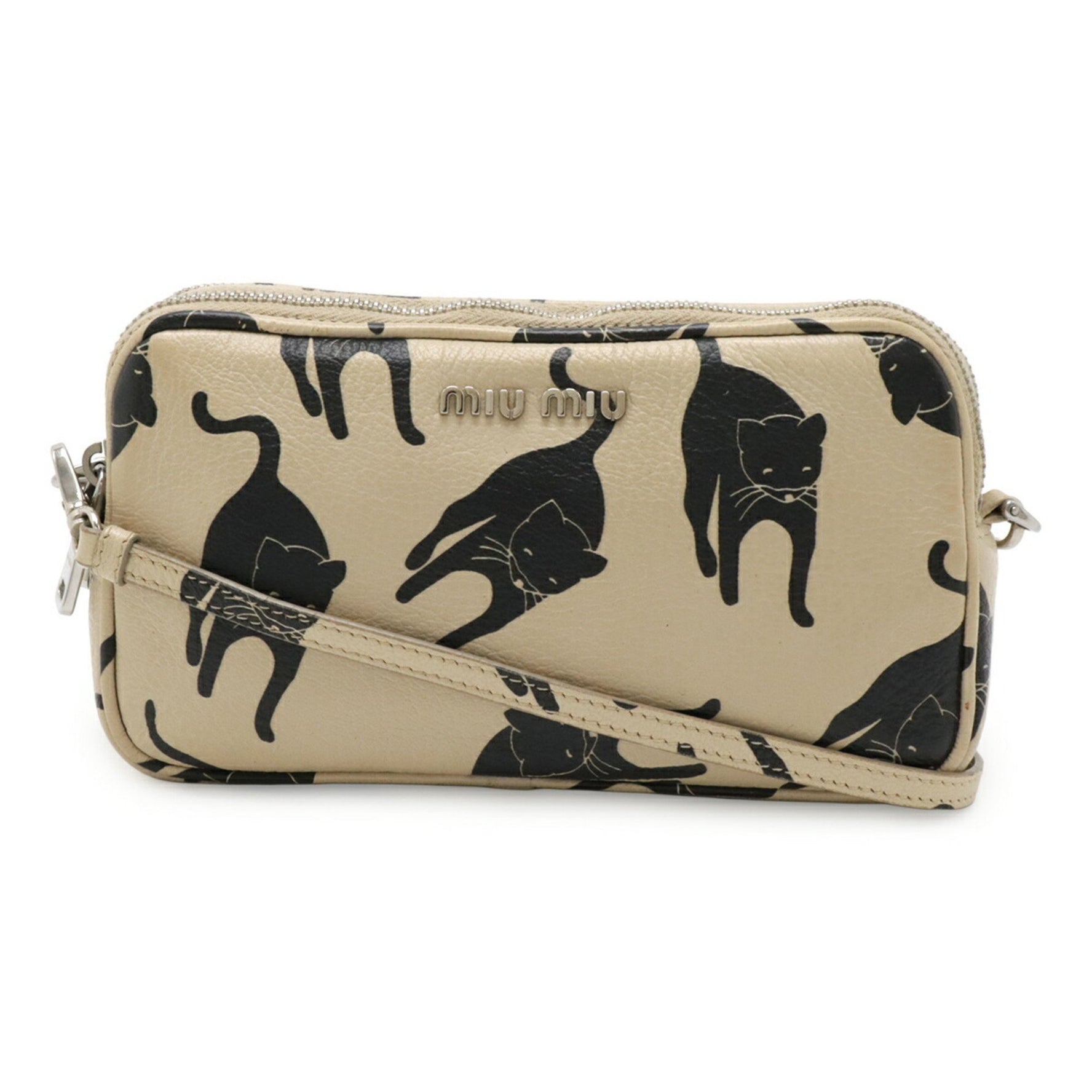 Miu Miu Miu Madras Print Cat Pochette Shoulder Bag/Shoulder Pouch in Beige Leather