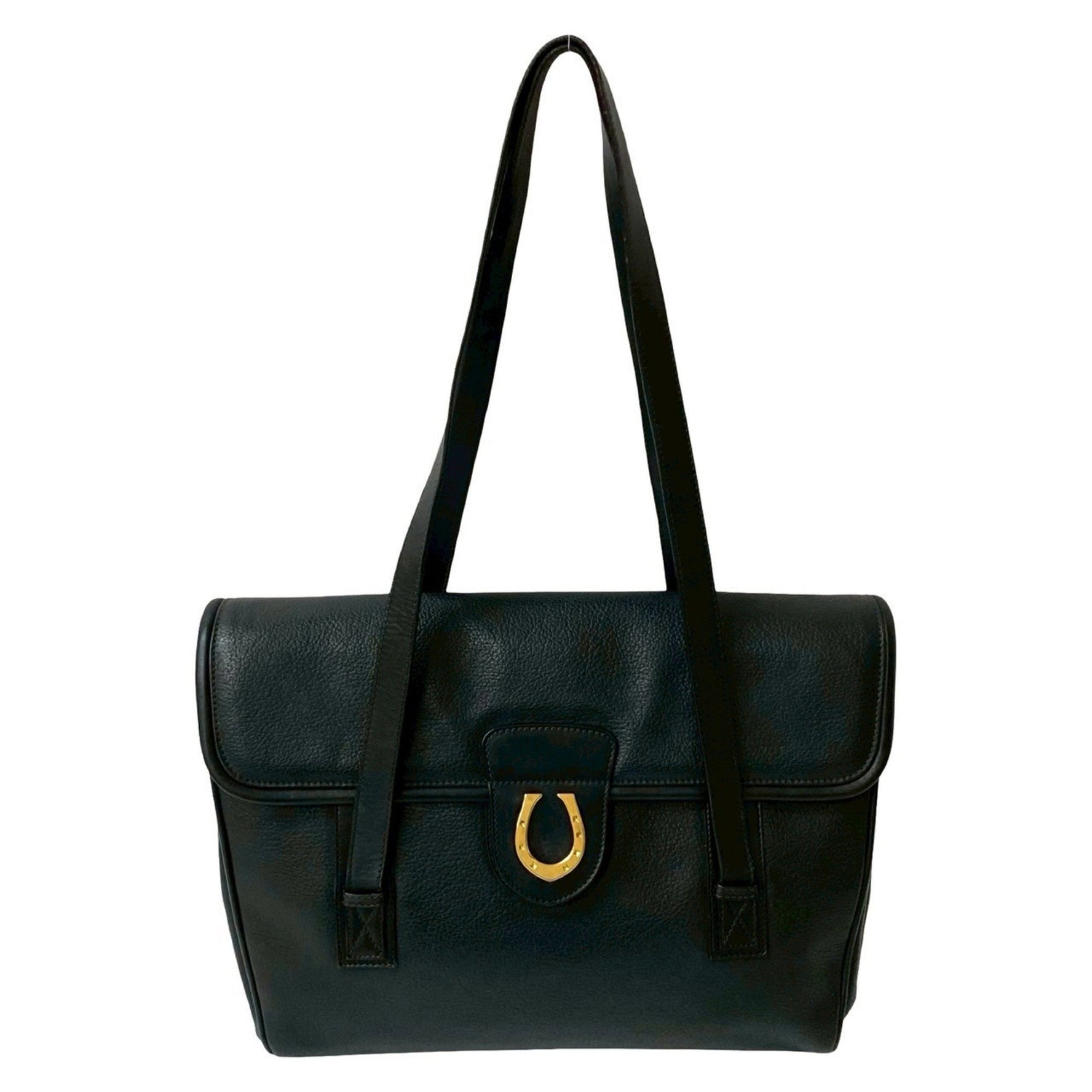 GUCCI Old Gucci Horseshoe Leather Tote Bag/Semi-Shoulder Bag in Black (30887)