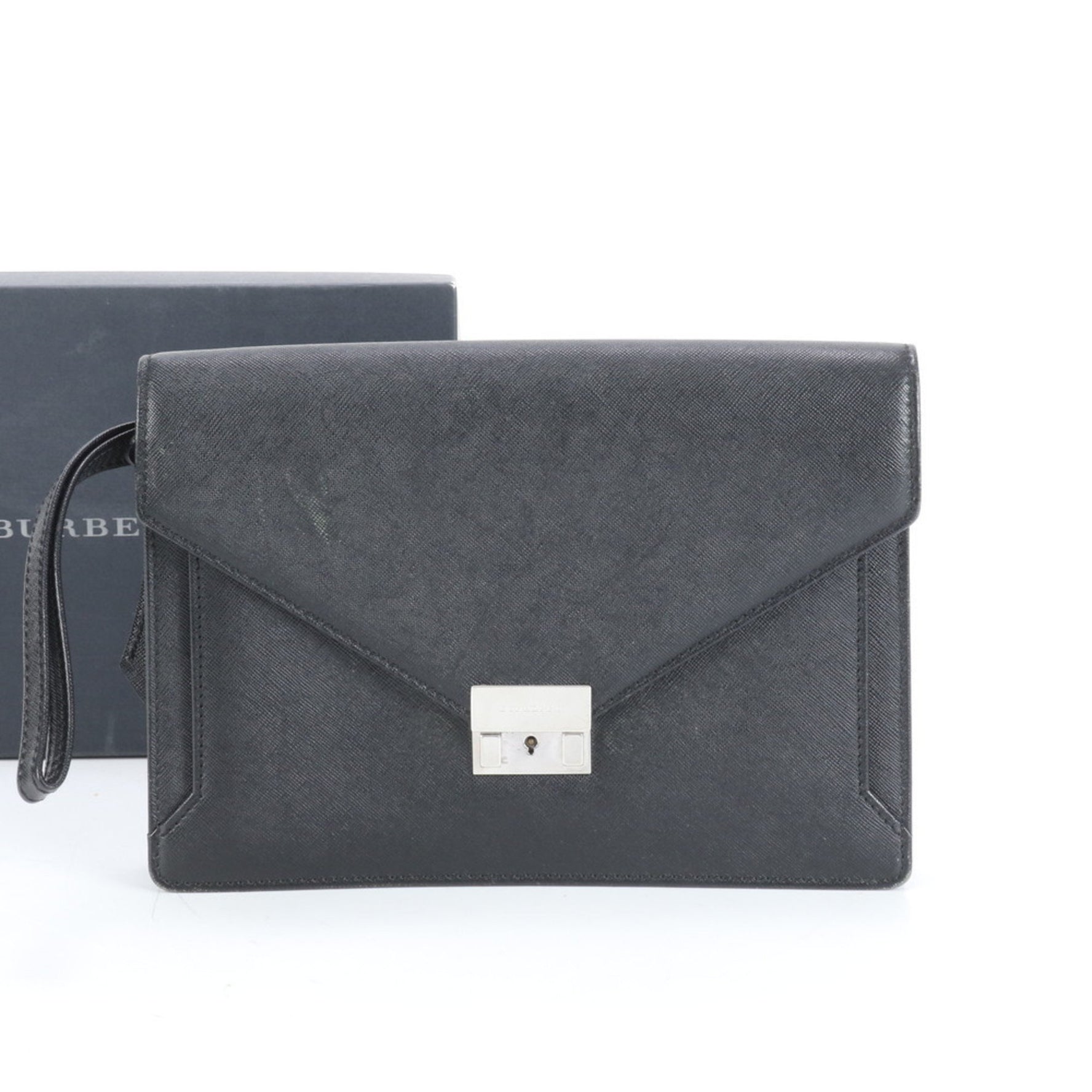 Burberry Leather Second Bag Clutch Pouch Black Men's