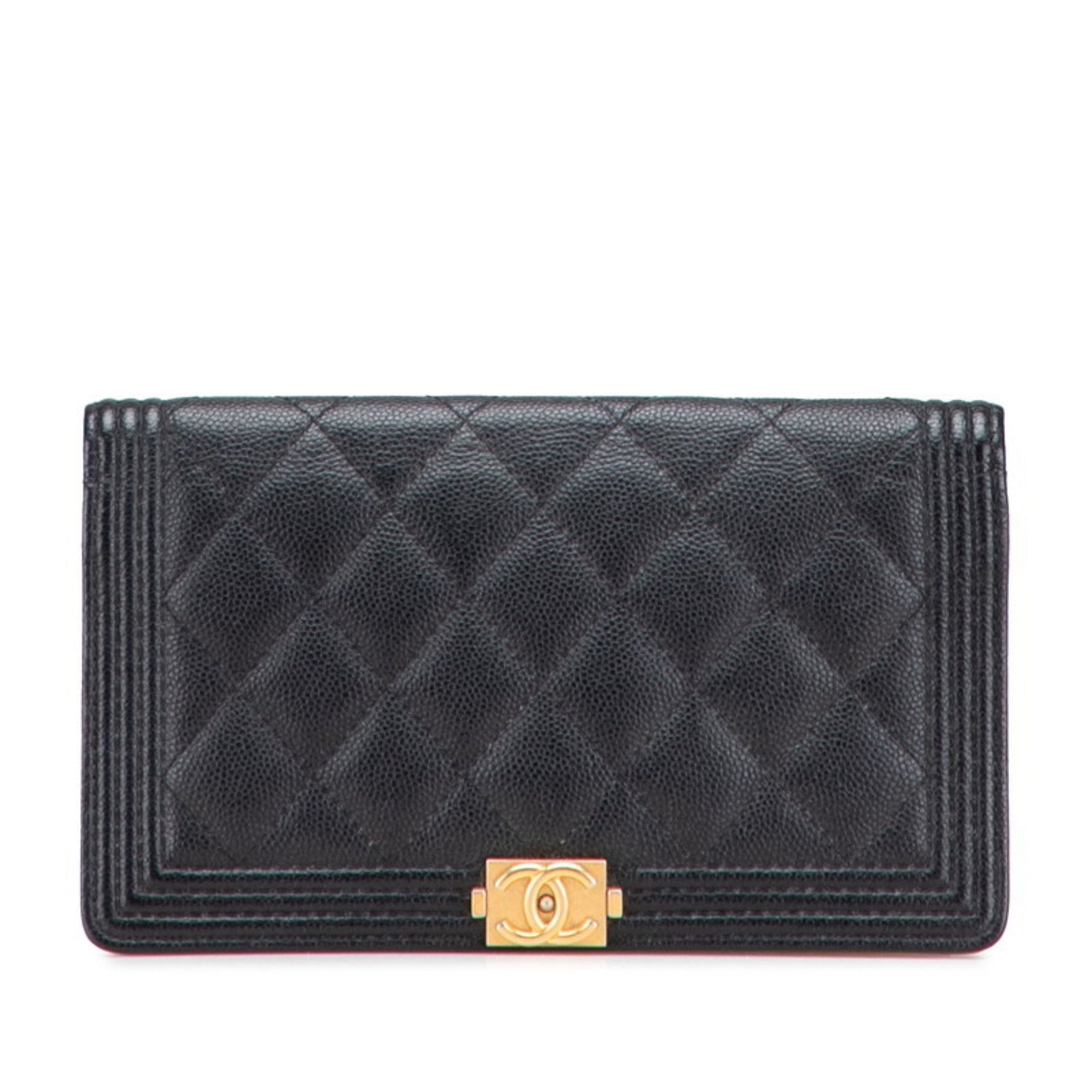 CHANEL Boy Long Wallet in with Antique Gold Hardware and Caviar Leather