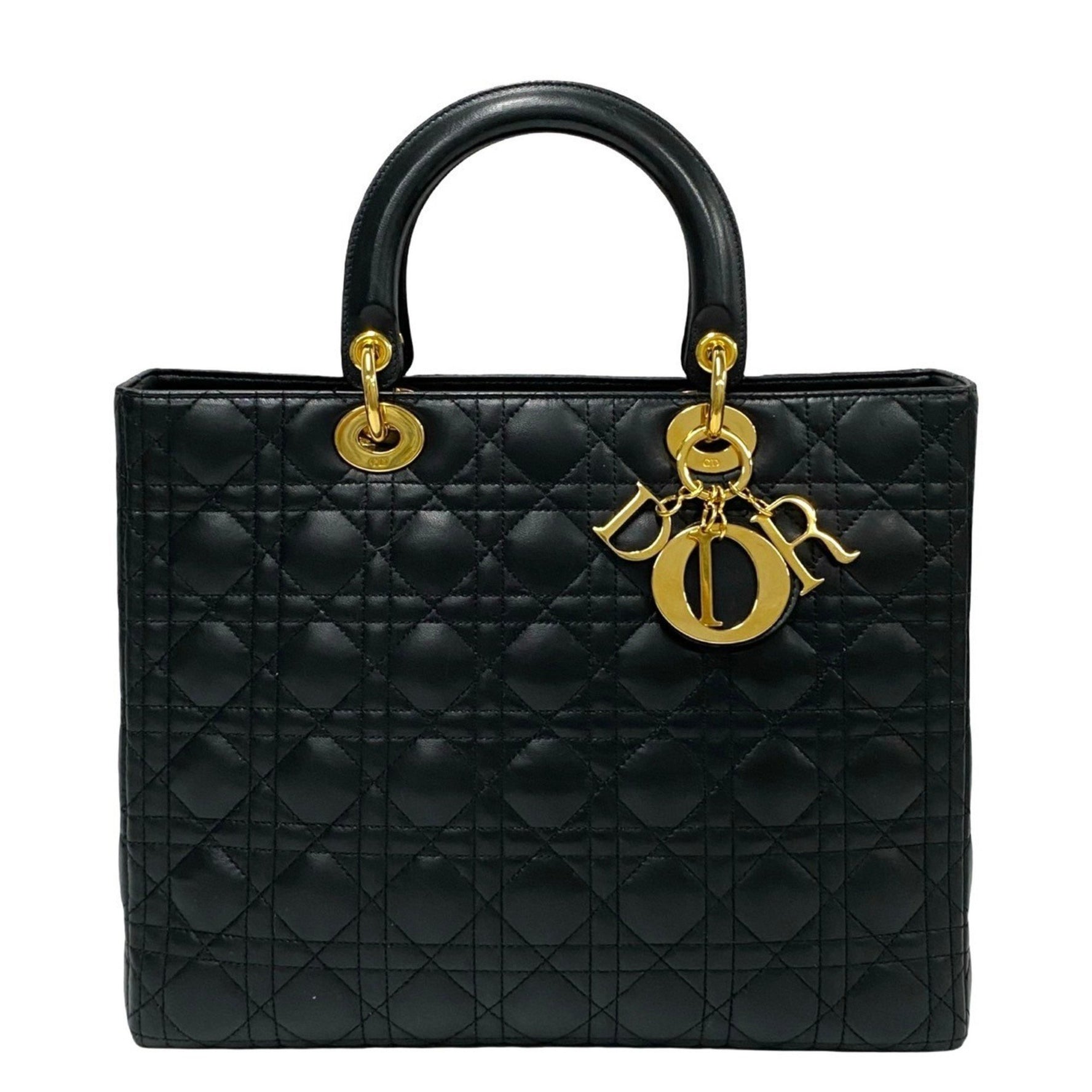 Christian Dior Lady Cannage Stitch Leather Handbag/Mini Tote Bag, Black