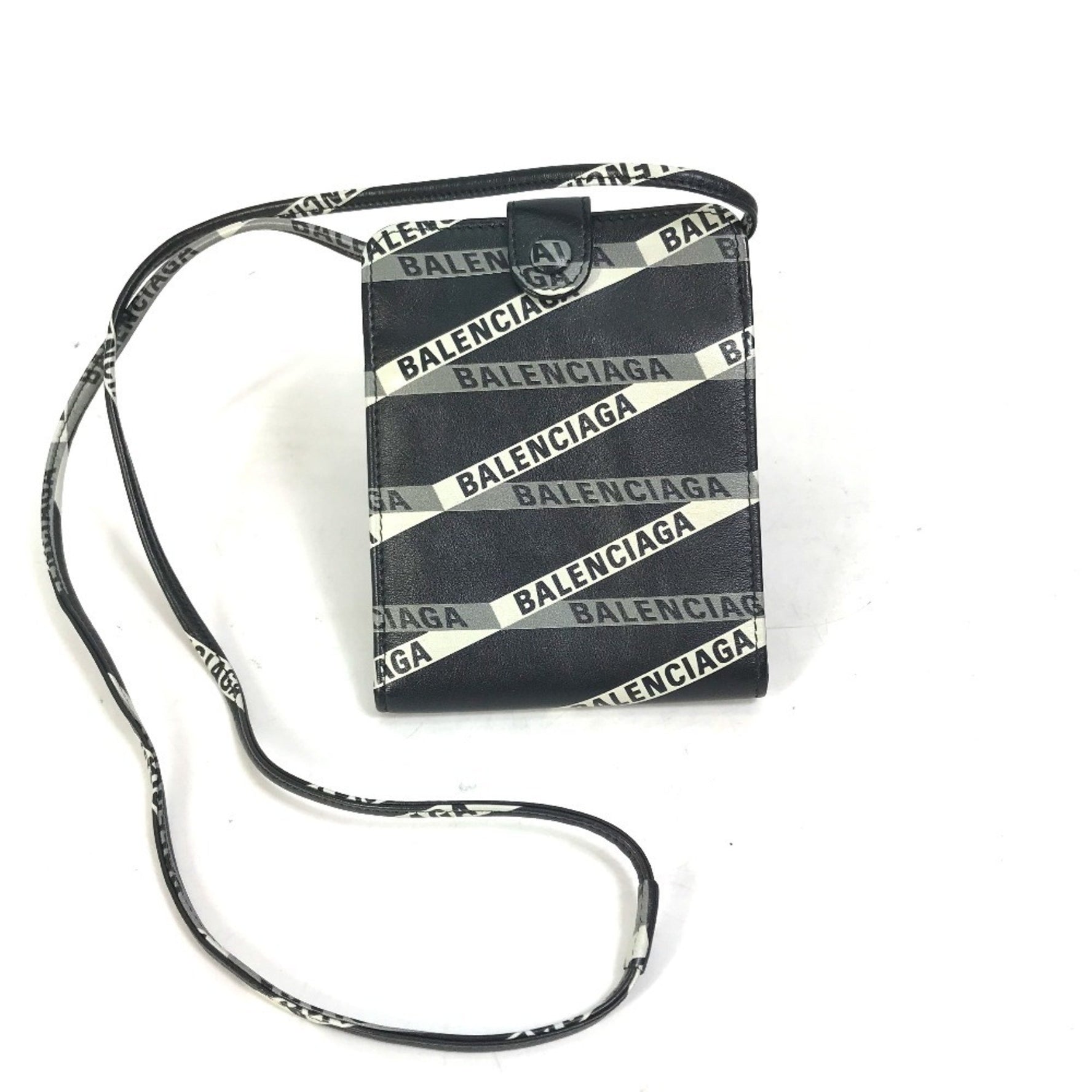 BALENCIAGA Explorer Shoulder Wallet with Logo, Black Leather, Men's