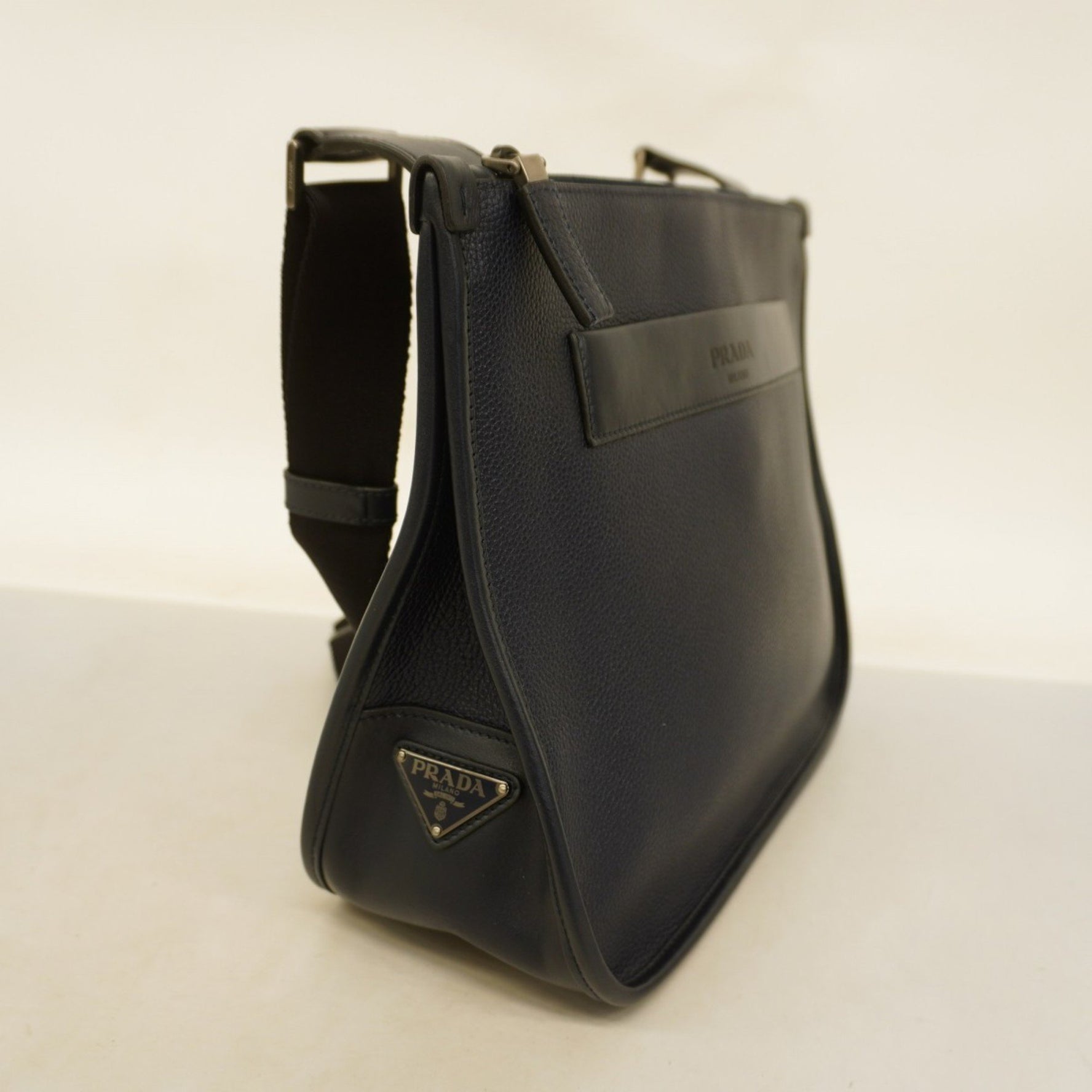 Prada Shoulder Bag Leather Navy Black