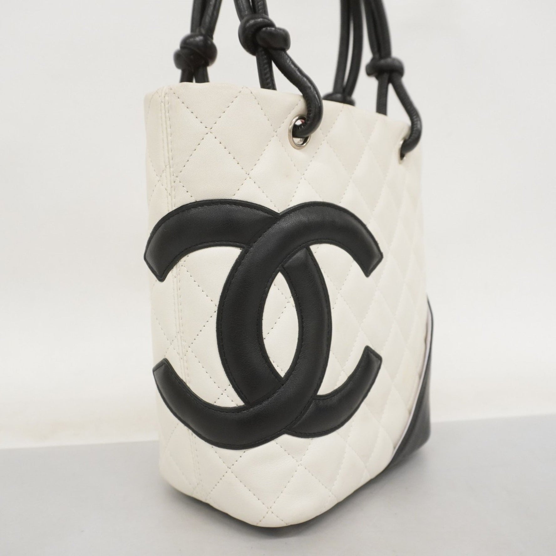 Chanel Cambon handbag in lambskin, white and black