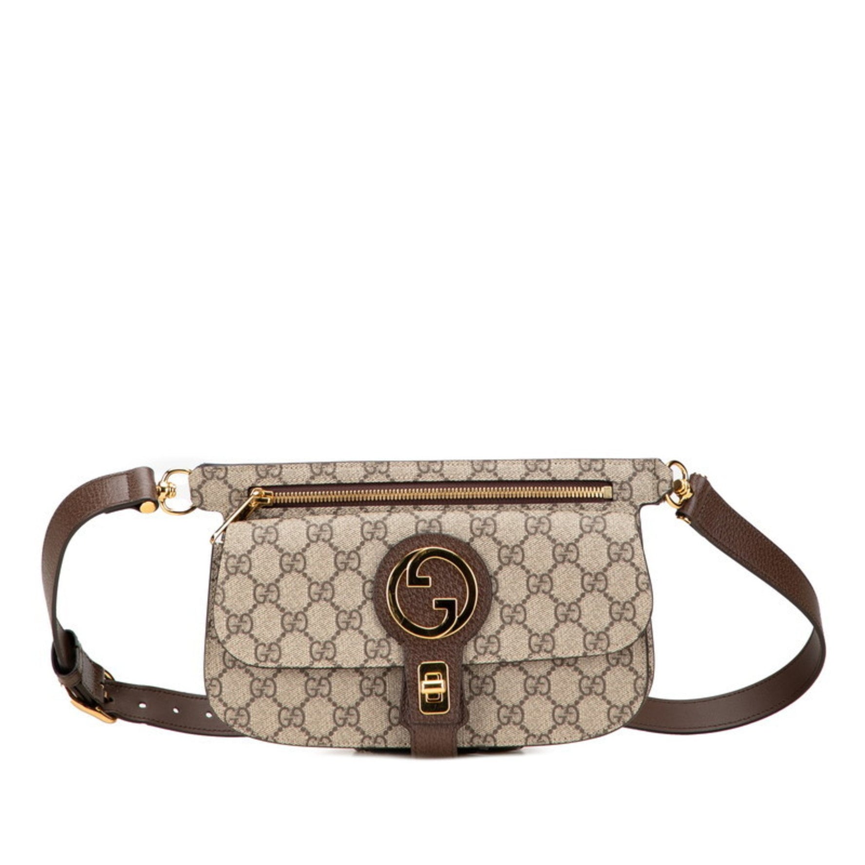 Gucci GG Supreme Blondie Body Bag, Waist Belt Bag Beige and Brown Leather