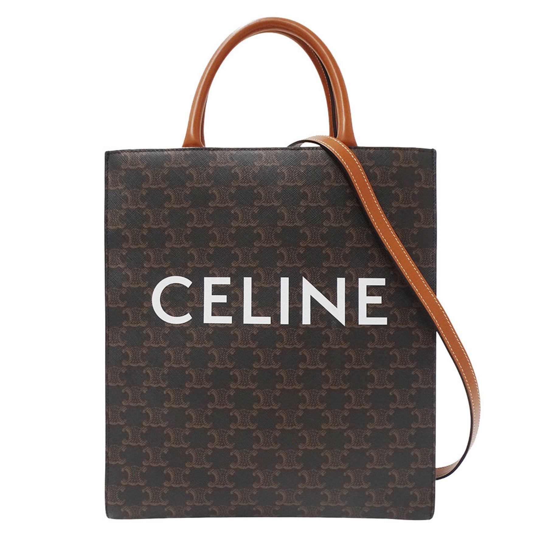CELINE Handbag Shoulder Bag Triomphe Canvas Vertical Cabas Small Dark Brown Size
