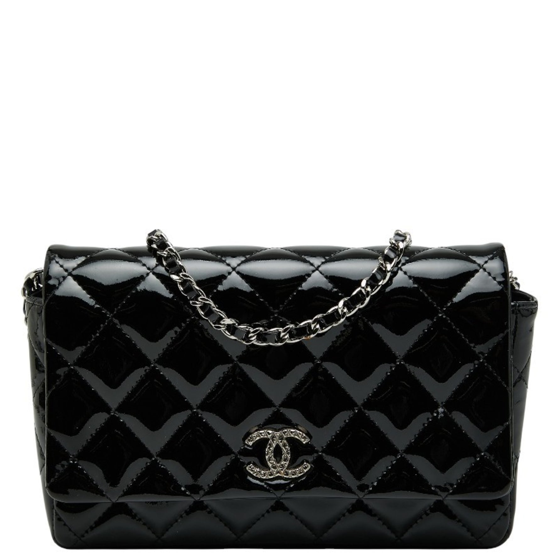 CHANEL Matelasse Coco Mark Chain Wallet Shoulder Bag in Patent Leather