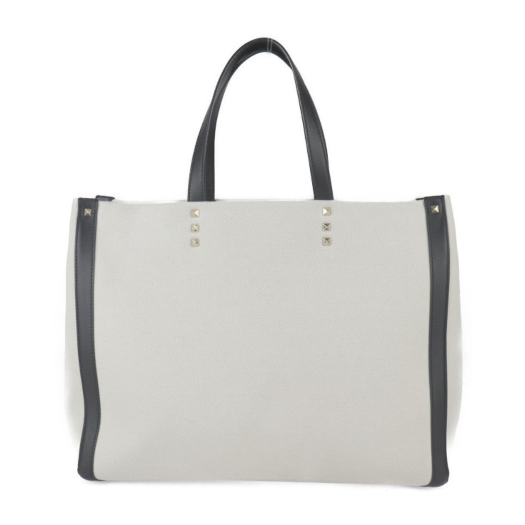 Valentino Garavani VLTN Rockstud Tote Bag Canvas Leather Natural