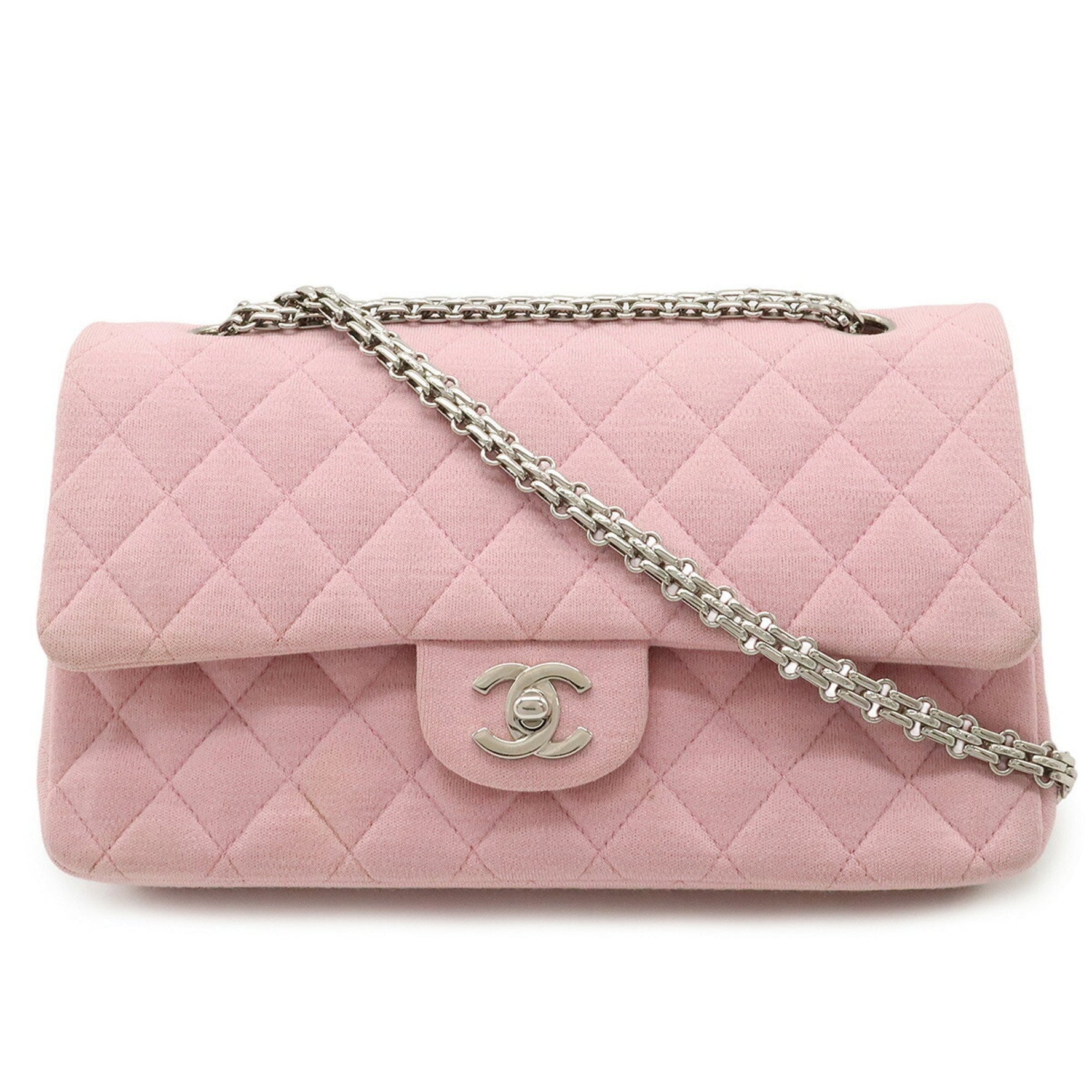 CHANEL Matelasse 25 Coco Mark Double Flap Chain Shoulder Bag Handbag Cotton Jersey
