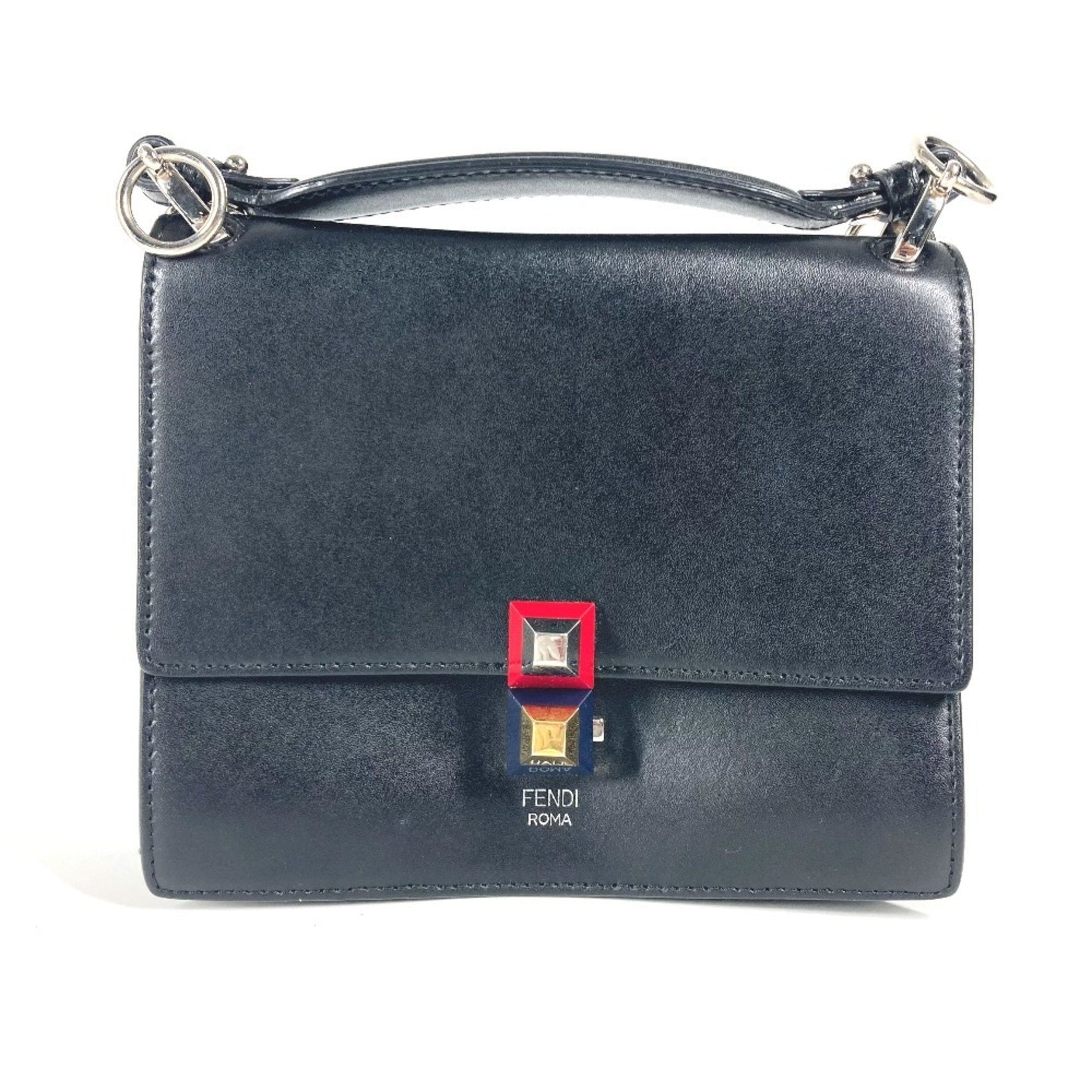 FENDI Mini Canai Studs Bag Flap Handbag Leather