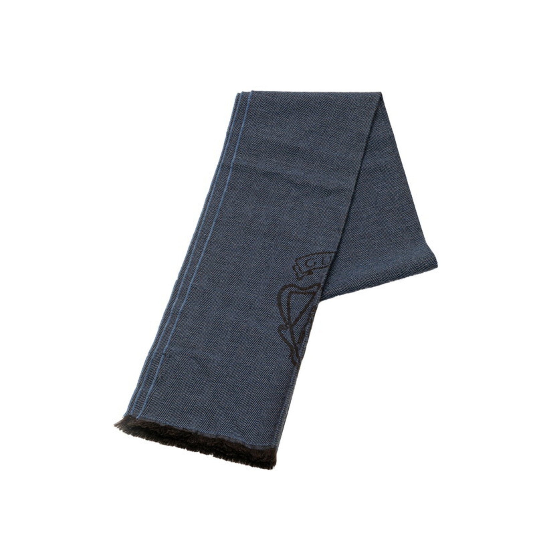 Gucci Emblem Crest Herringbone Scarf 08.338.986 Blue Brown Wool Women's GUCCI
