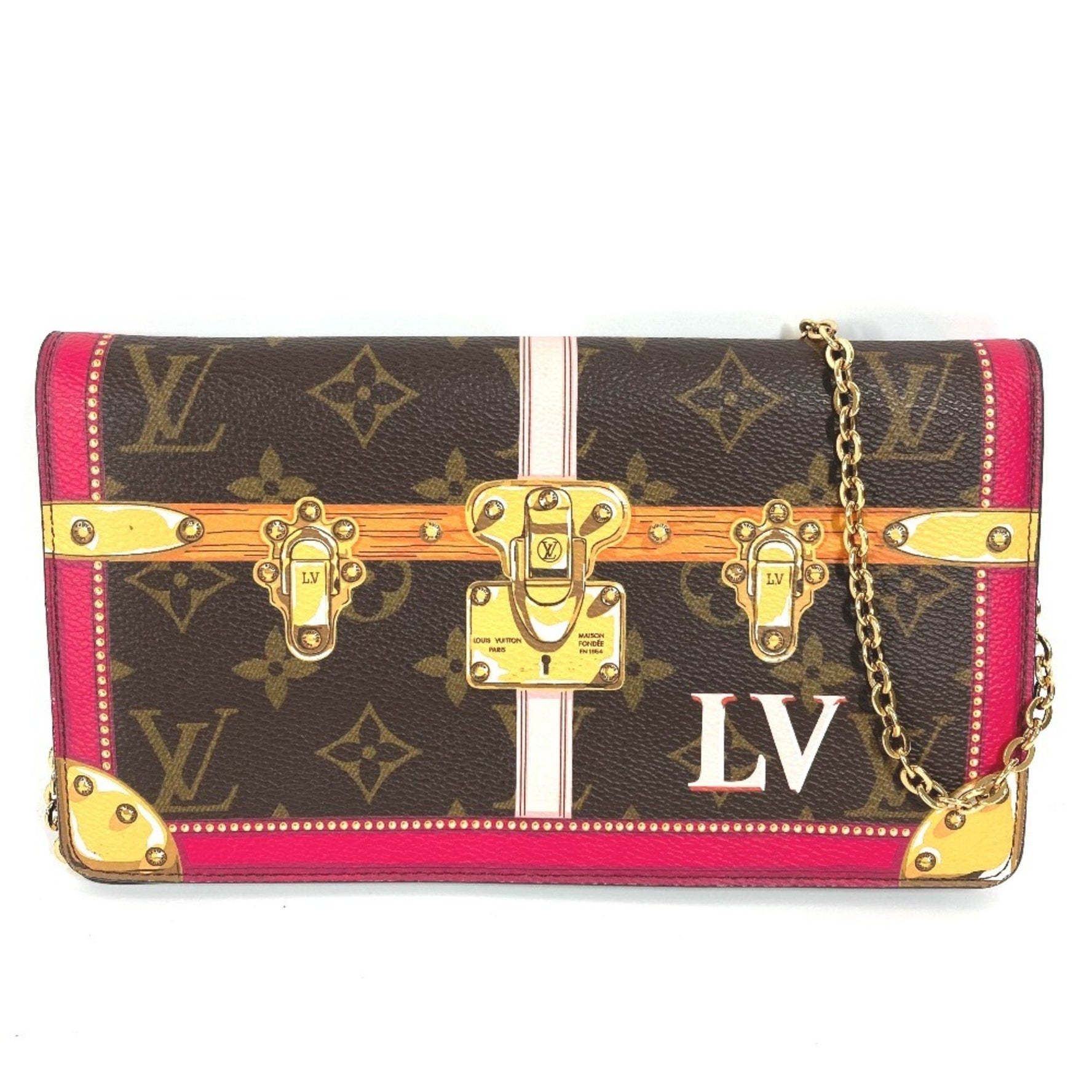 Louis Vuitton 2018 Summer Trunk Pochette Weekend Clutch Bag Shoulder Chain Wallet Long Monogram Canvas Brown