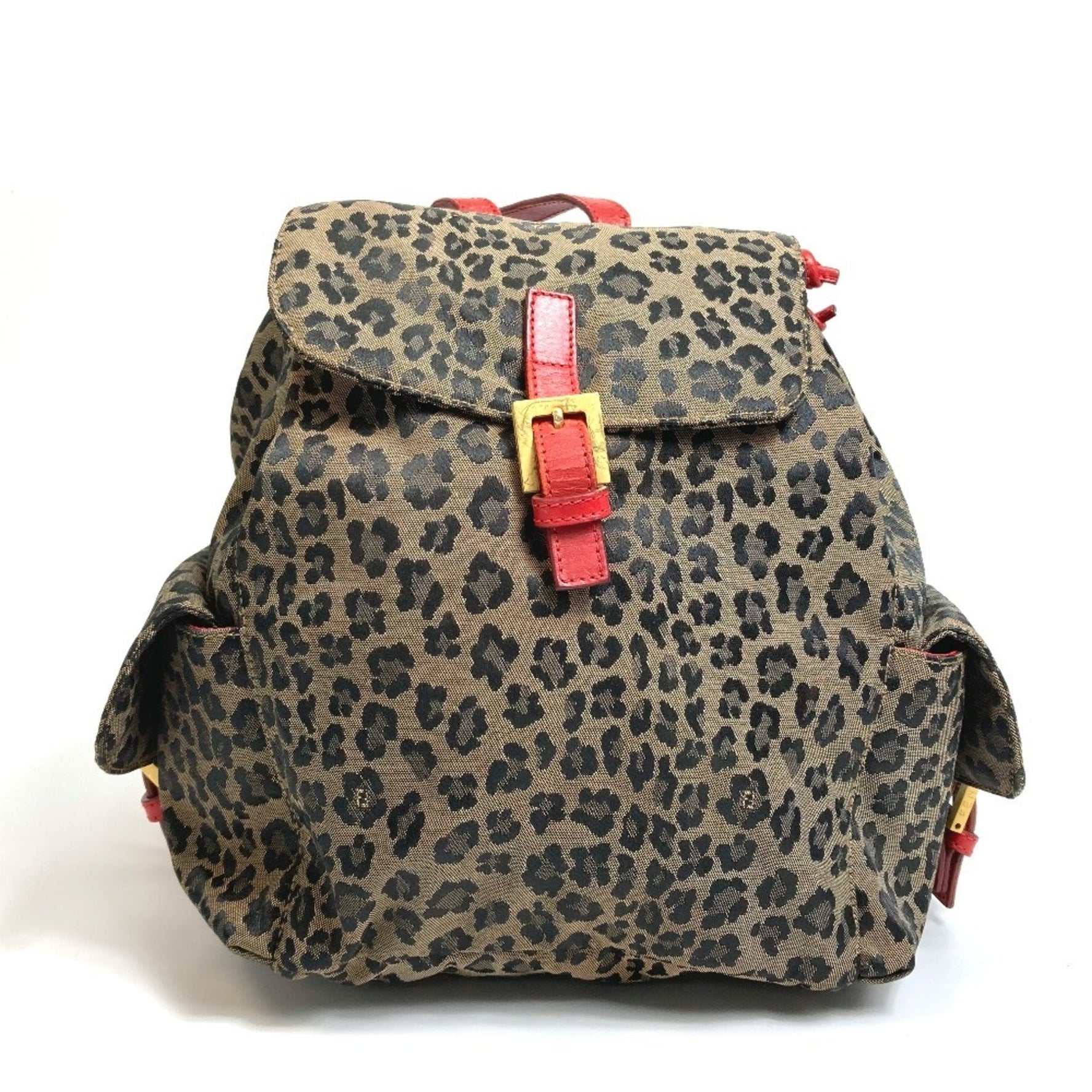 FENDI Leopard Print Backpack in Canvas/Leather, Brown and Red