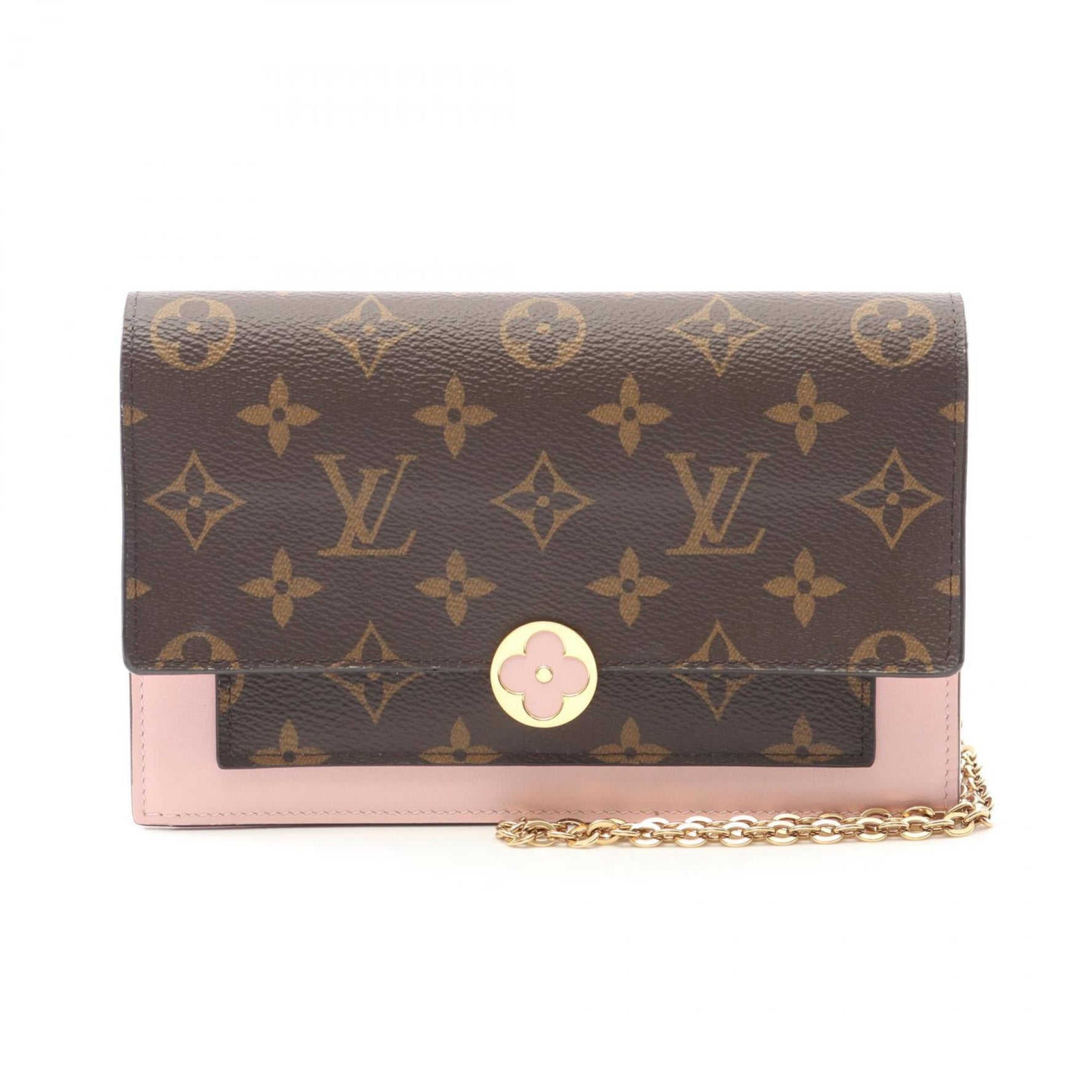 Louis Vuitton Portefeuille Flore Chain Shoulder Bag, Coated Canvas and Leather, Monogram, Brown Pink