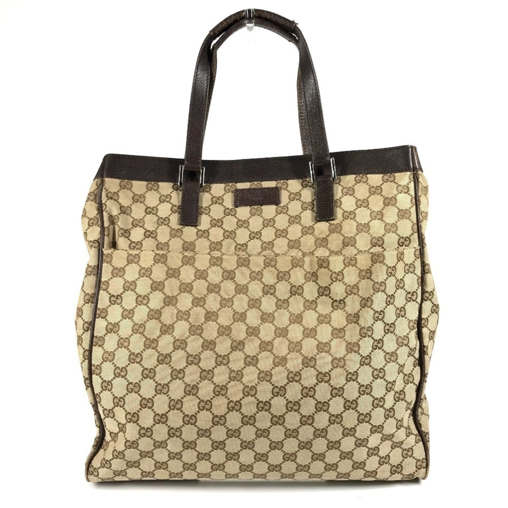 GUCCI GG Logo Vertical Tote Bag, Shoulder Canvas and Leather, Beige, Men's