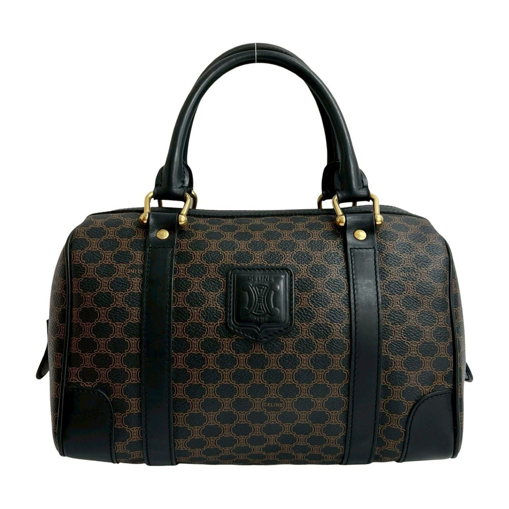 CELINE Macadam Blason Triomphe Leather Handbag/Mini Boston Bag, Black