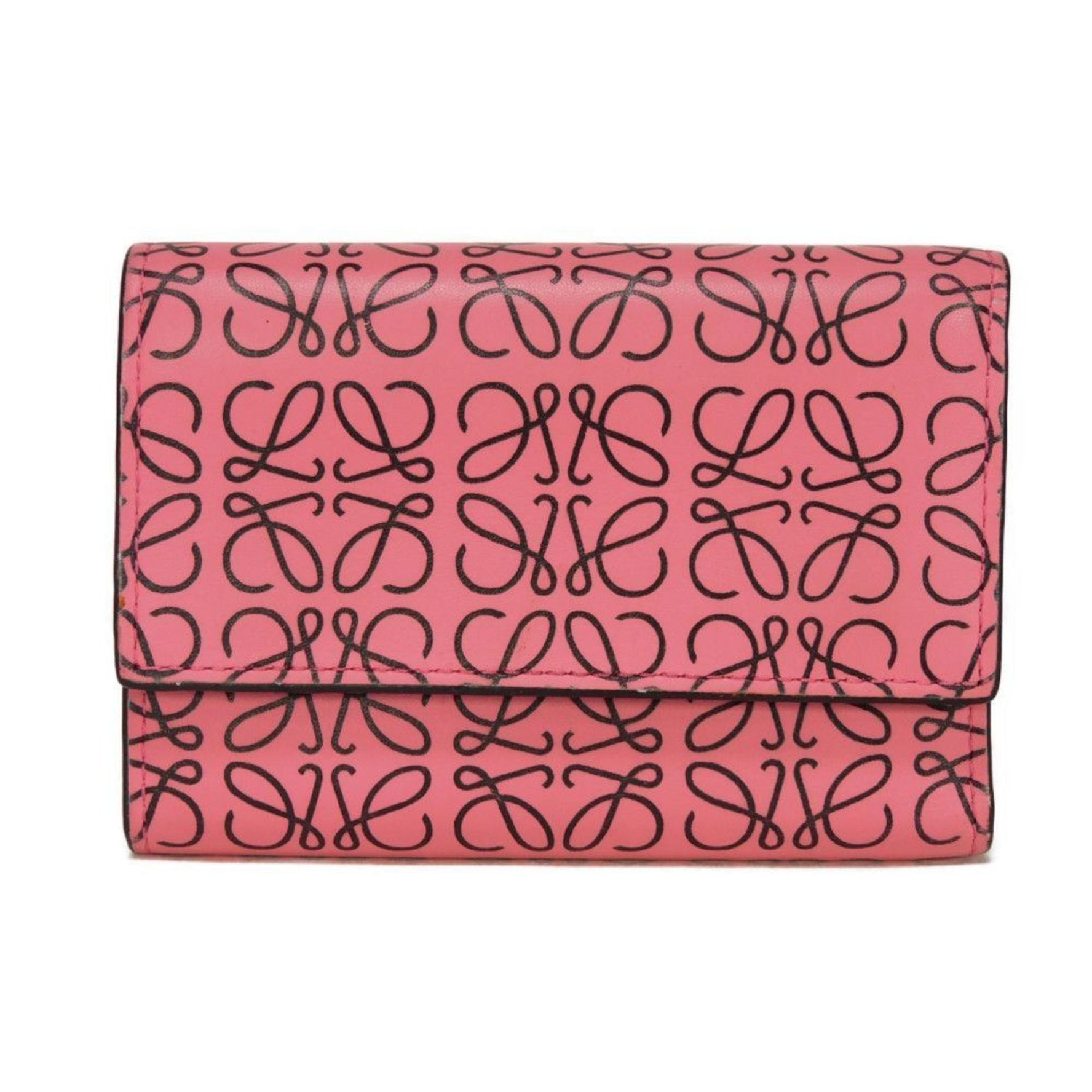 LOEWE Small Vertical Trifold Wallet in Black Calfskin with Repeat Anagram and Pattern