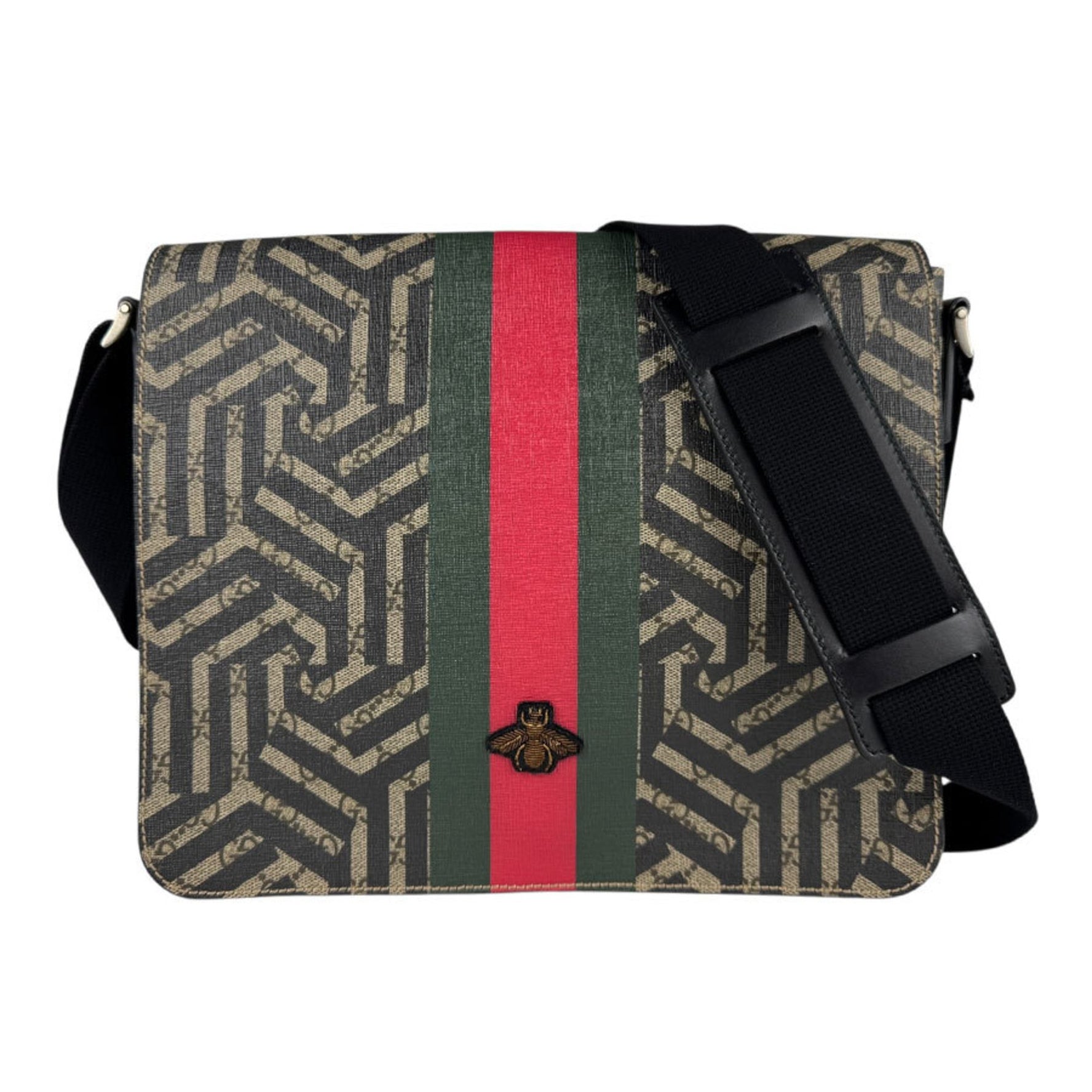 GUCCI Shoulder Bag GG Kaleido Bee Supreme Canvas Black Beige Brown