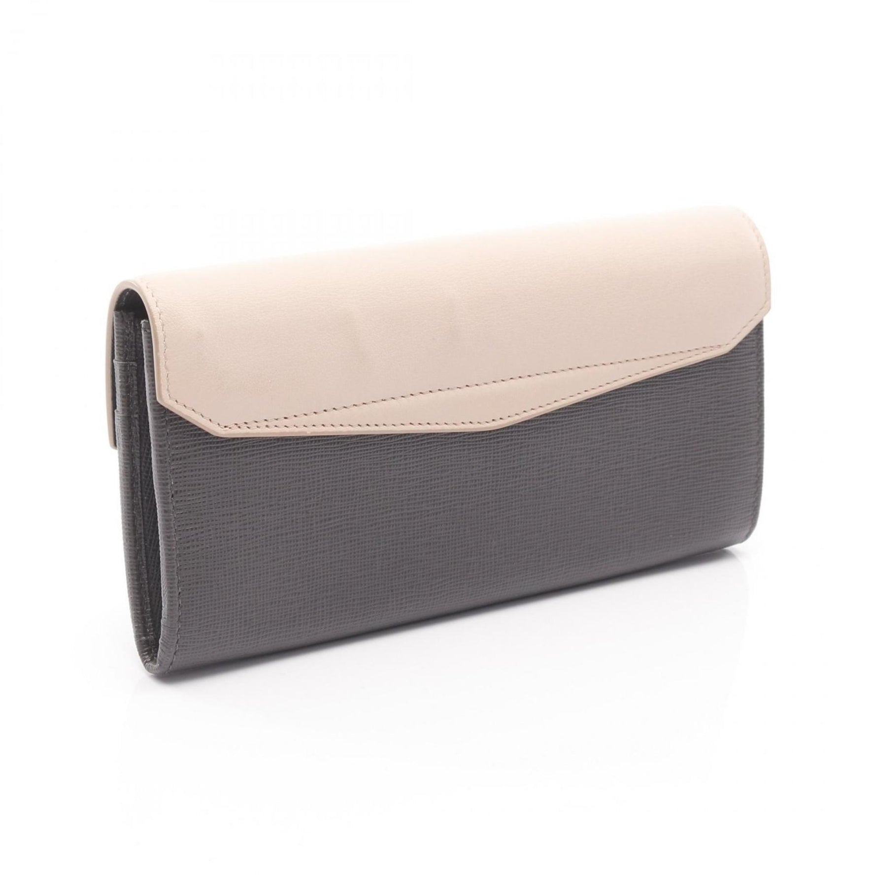 Fendi Toujours Bifold Long Wallet, Leather and Coated Canvas, Gray Pink