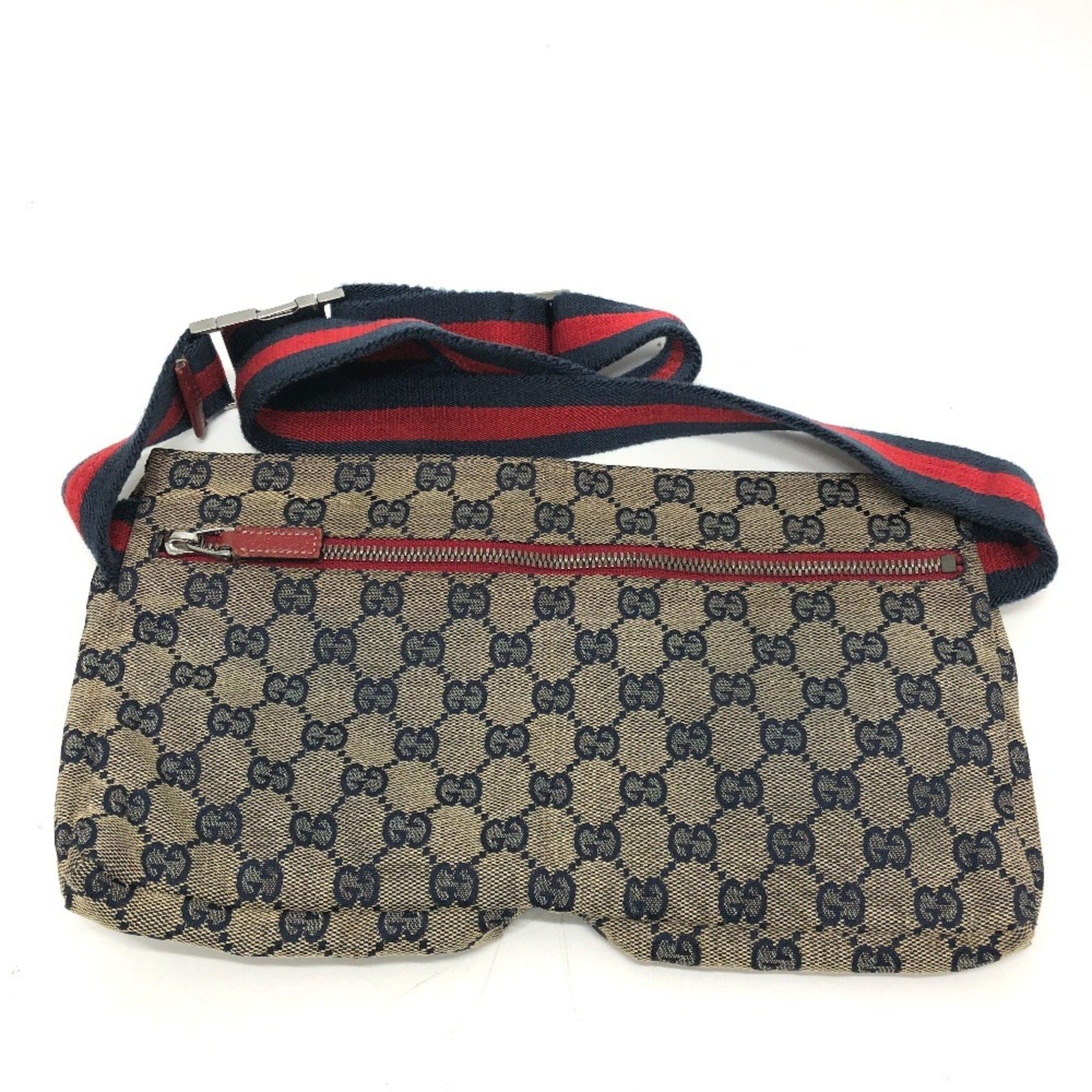 GUCCI GG/Logo Body Bag/Waist Bag in GG Canvas/Leather, Red