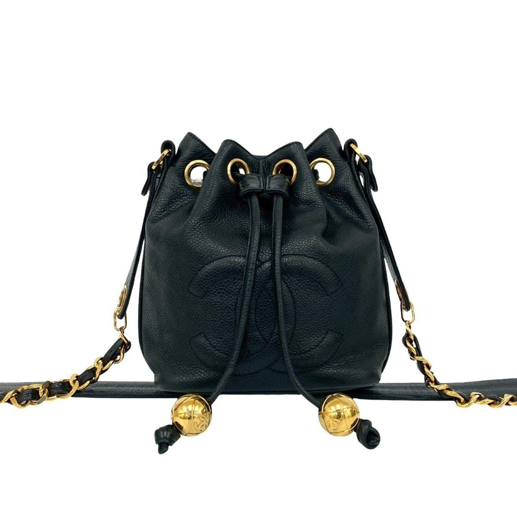 CHANEL Coco Mark Matte Caviar Leather Mini Shoulder Bag/Drawstring Bag