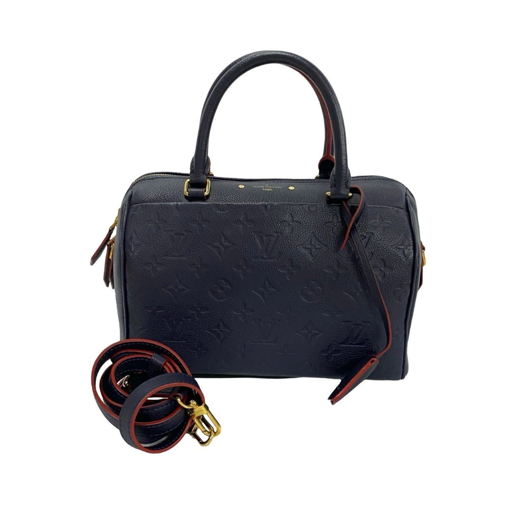 LOUIS VUITTON Speedy Bandouliere Monogram Empreinte Leather 2-Way Shoulder/Handbag, Navy Blue
