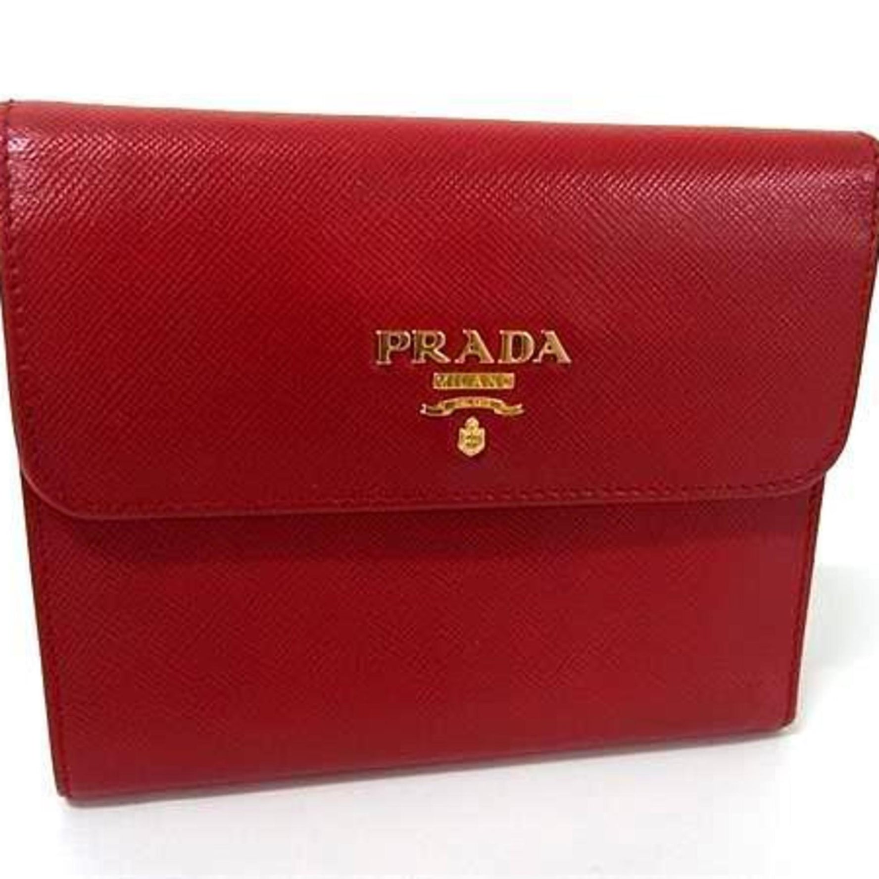 PRADA Tri-fold Wallet in Red Saffiano Leather